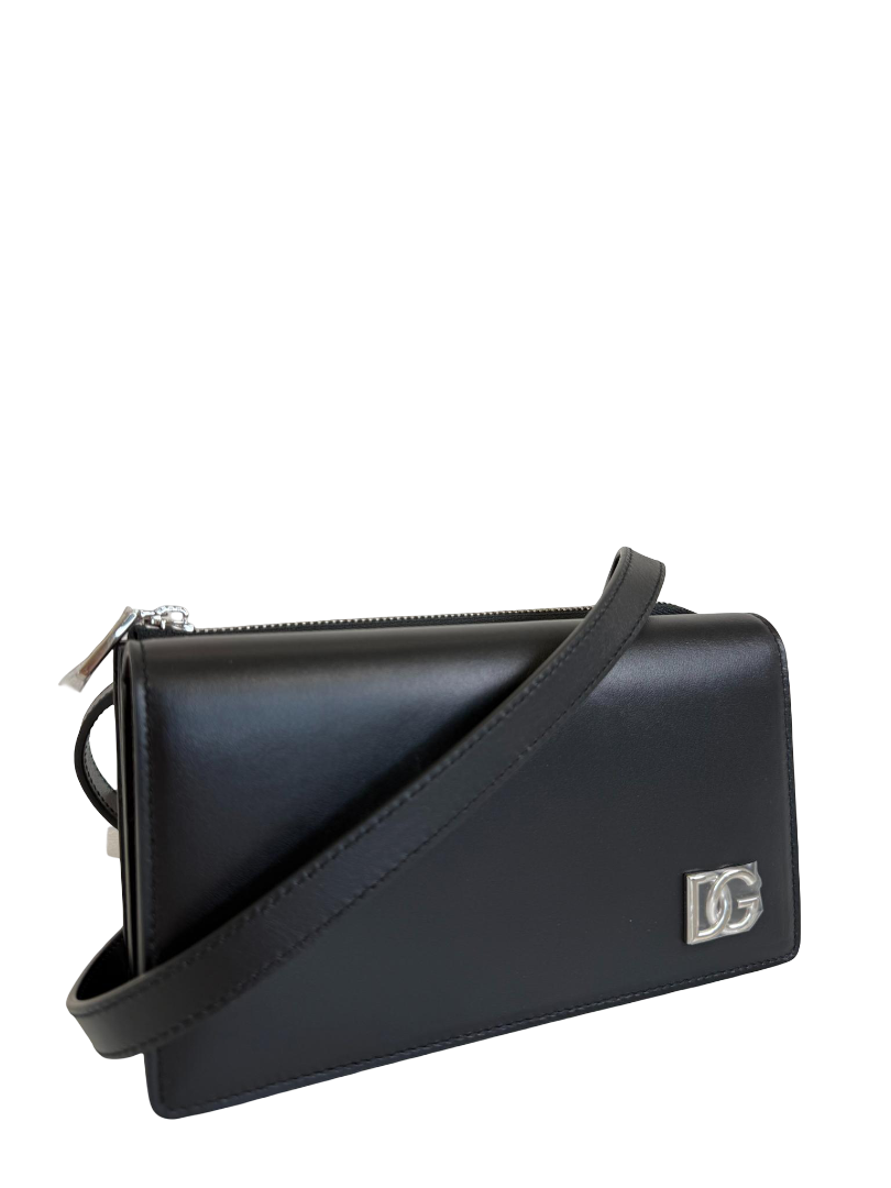Dolce Gabbana DG Logo Black Leather Crossbody Bag