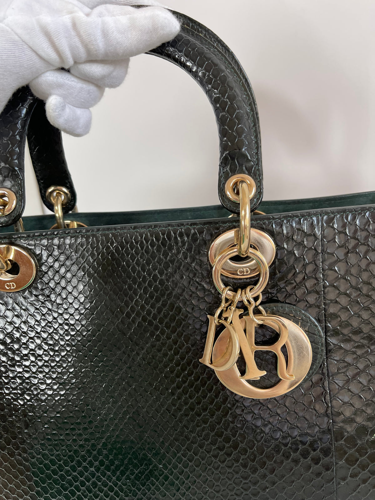 Christian Dior Limited Edition Large Lady Dior Black Python Bag