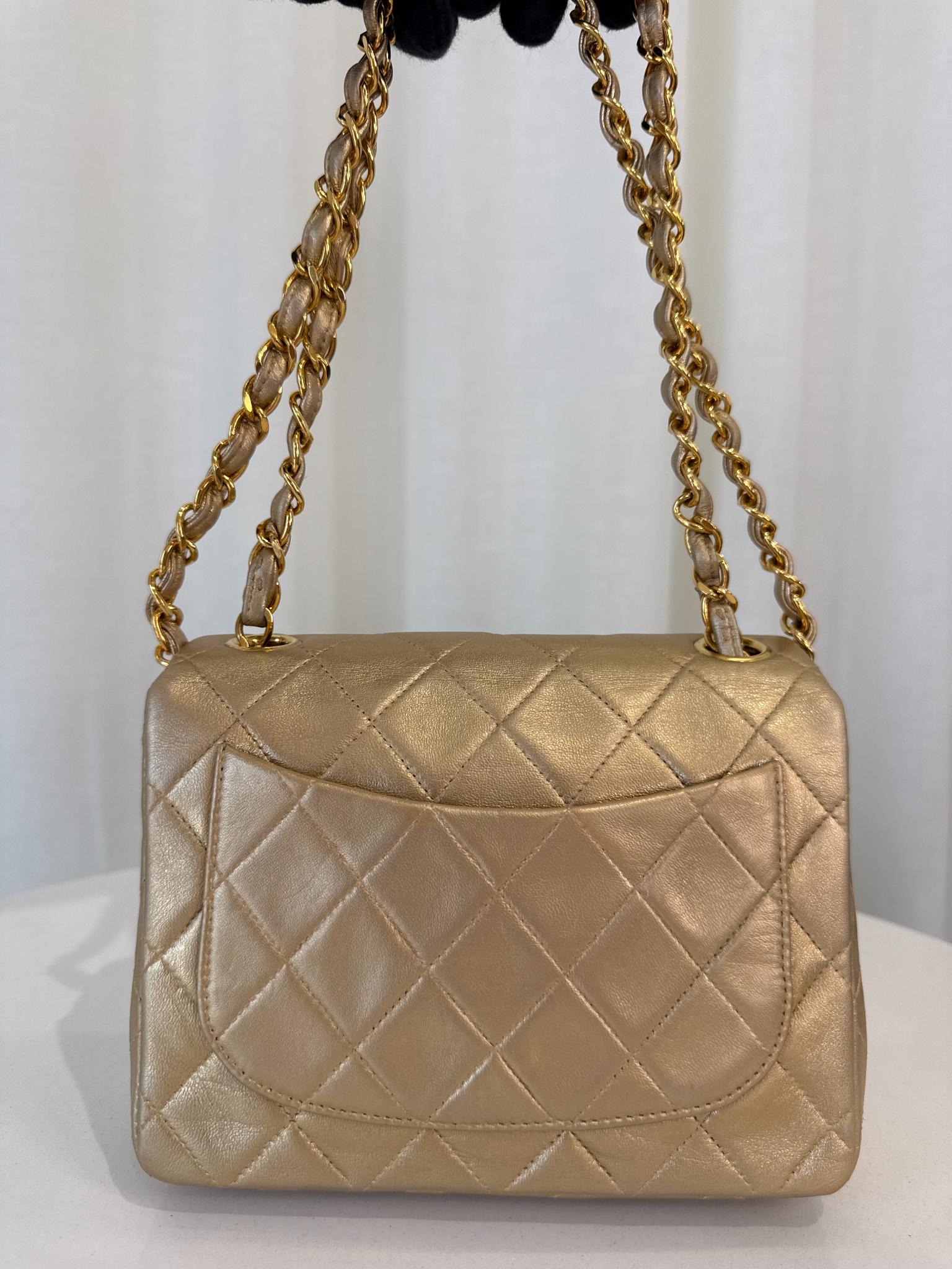 Chanel Vintage Classic Mini Square Metallic Gold Lambskin 24K Gold Plated