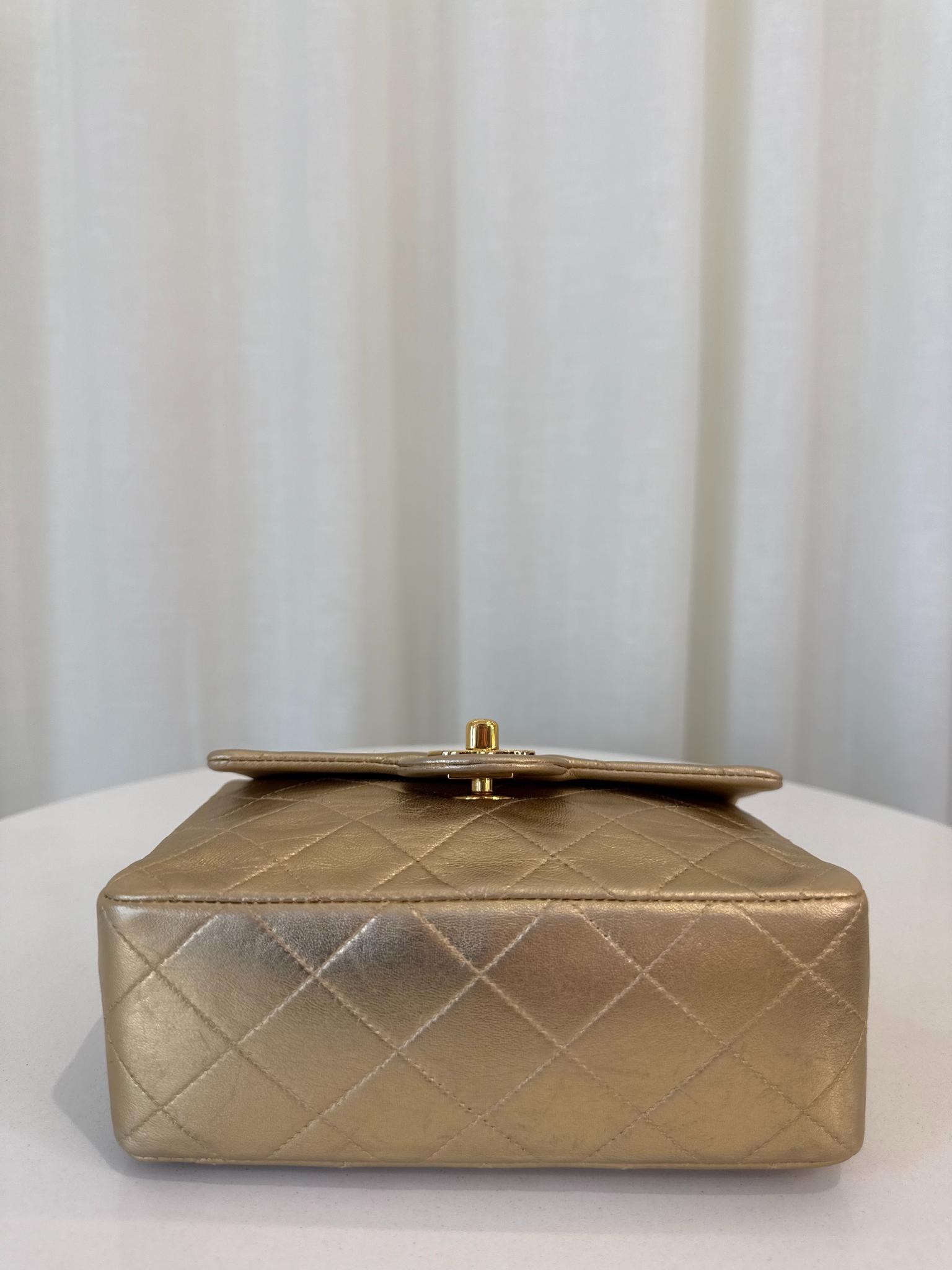 Chanel Vintage Classic Mini Square Metallic Gold Lambskin 24K Gold Plated