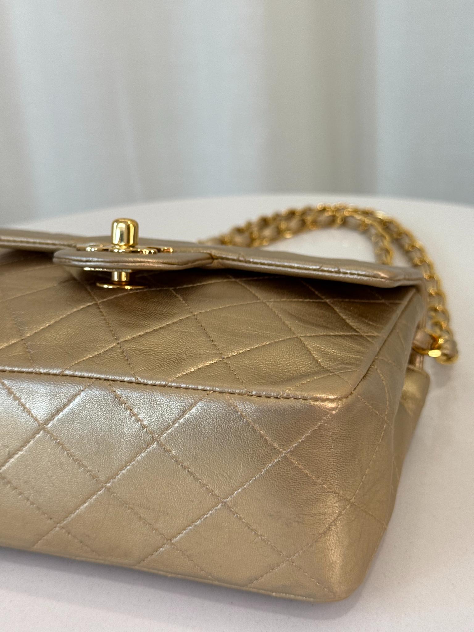Chanel Vintage Classic Mini Square Metallic Gold Lambskin 24K Gold Plated