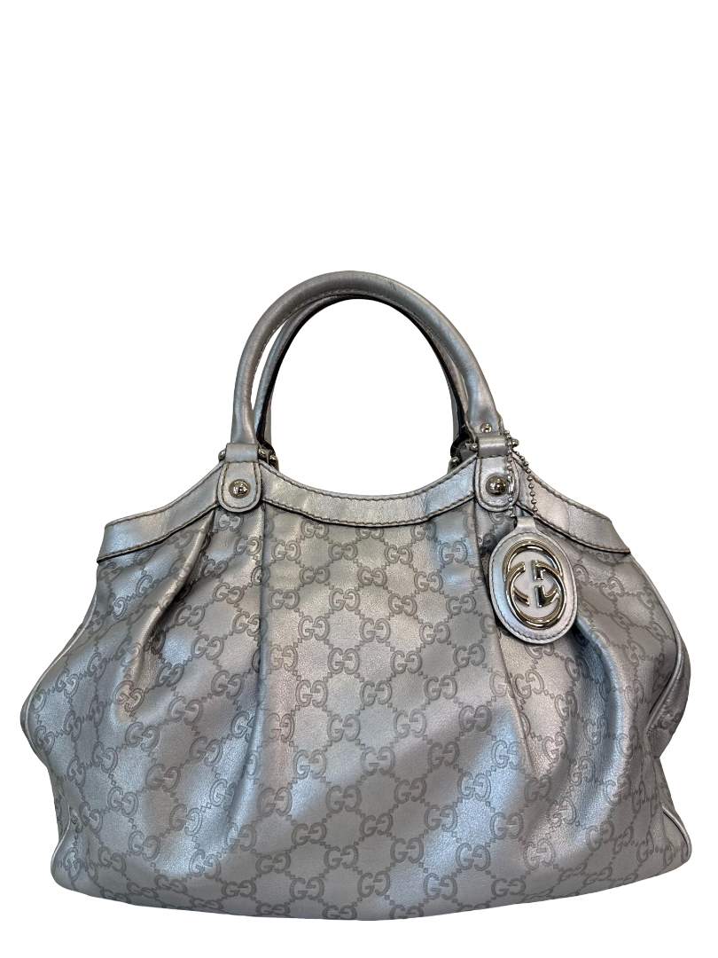 Gucci Vintage Guccissima Metallic Silver Medium Sukey Tote