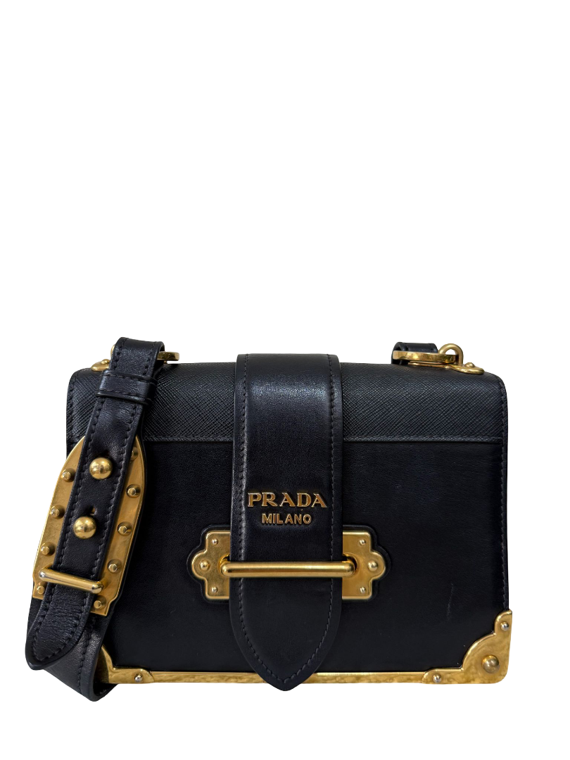 Prada Cahier Black Saffiano Leather Flap Shoulder Bag