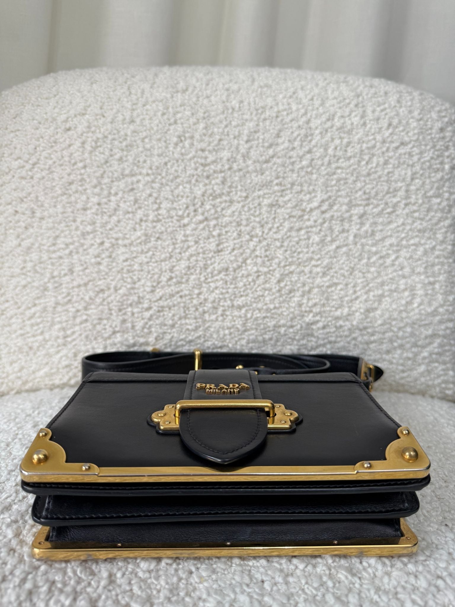 Prada Cahier Black Saffiano Leather Flap Shoulder Bag