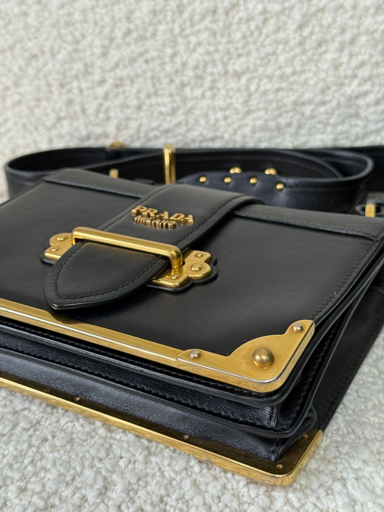Prada Cahier Black Saffiano Leather Flap Shoulder Bag