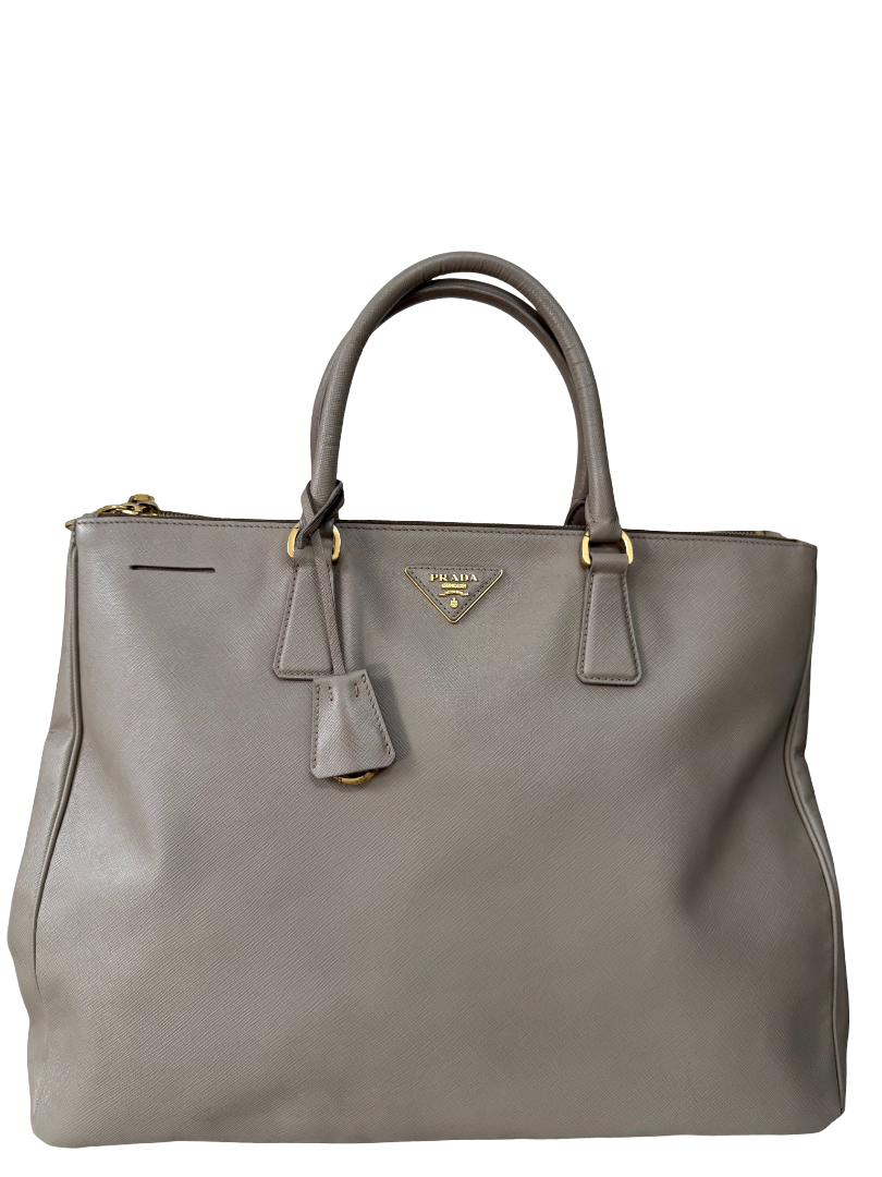 Prada Galleria Large Grey Saffiano Leather Double Zip Tote