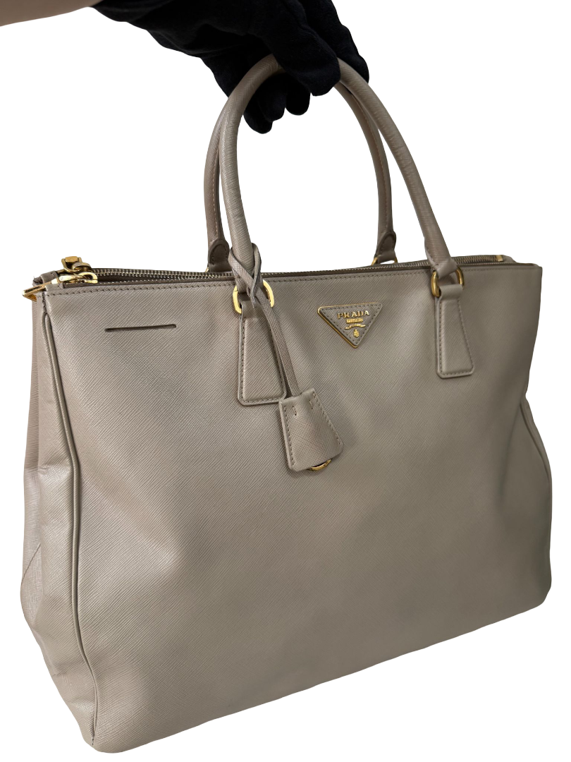 Prada Galleria Large Grey Saffiano Leather Double Zip Tote