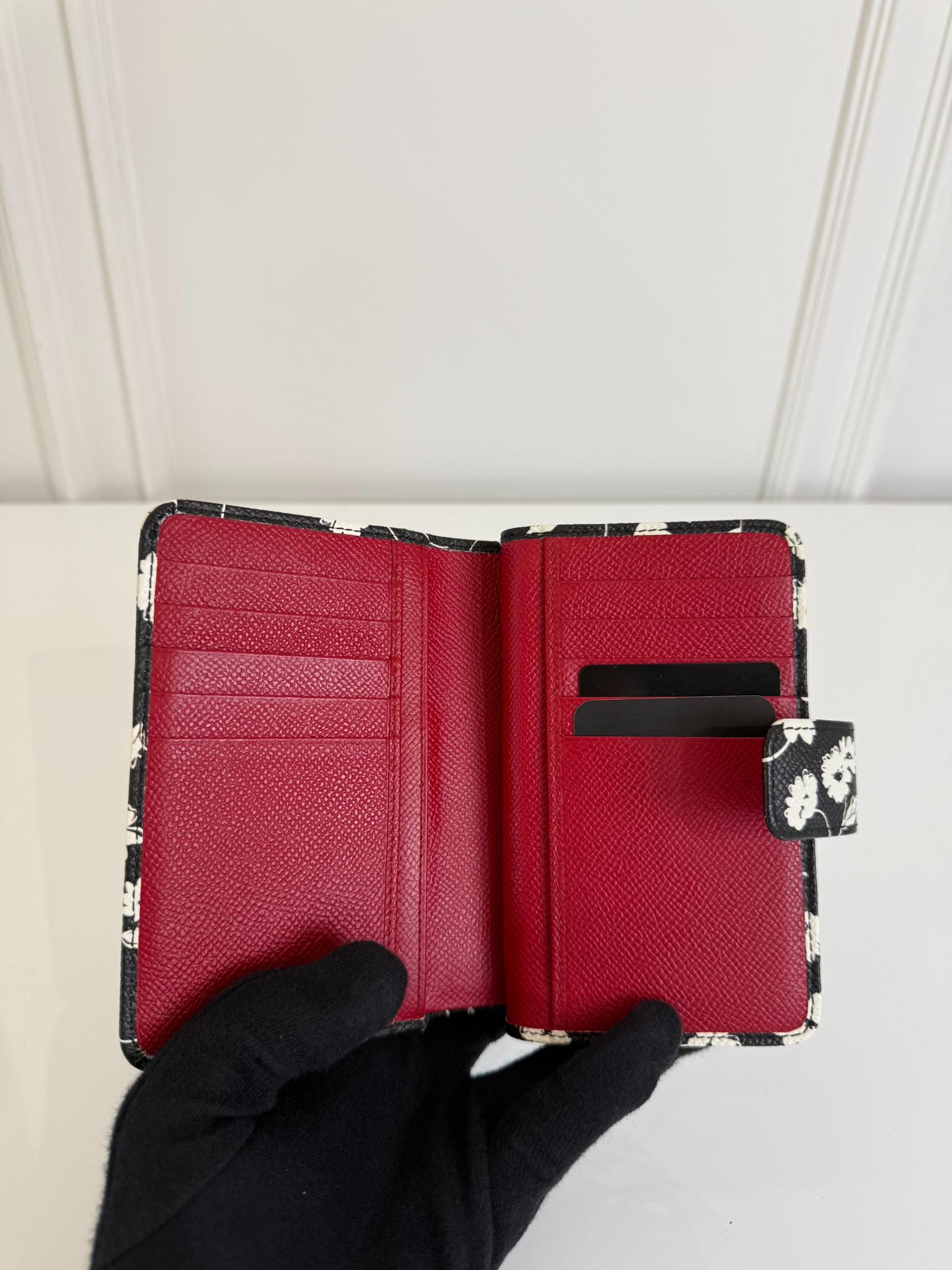 Dolce Gabbana Black/White Leather Floral Print Wallet