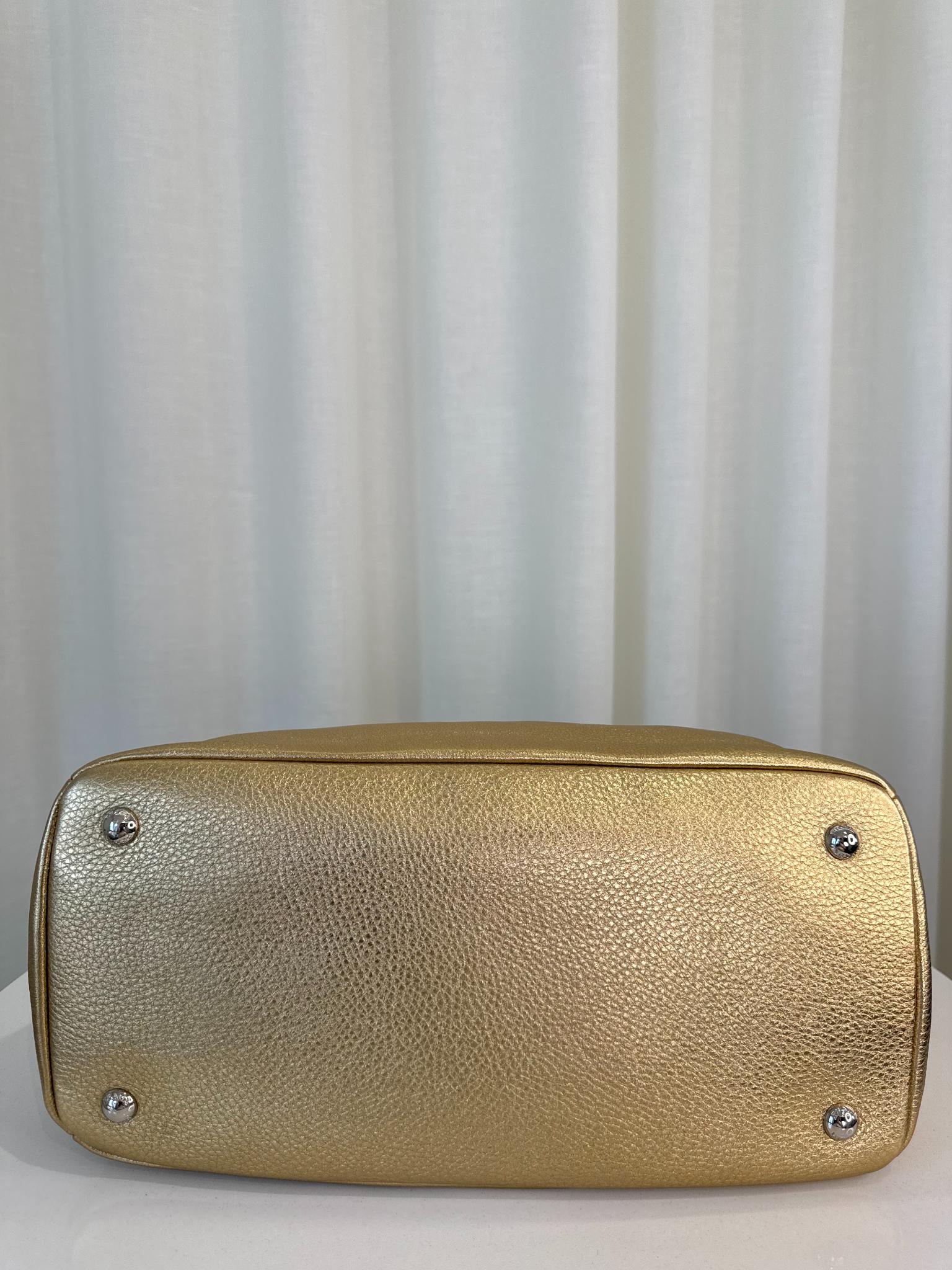 Prada Medium Executive Gold Metallic Leather Double Zip Tote