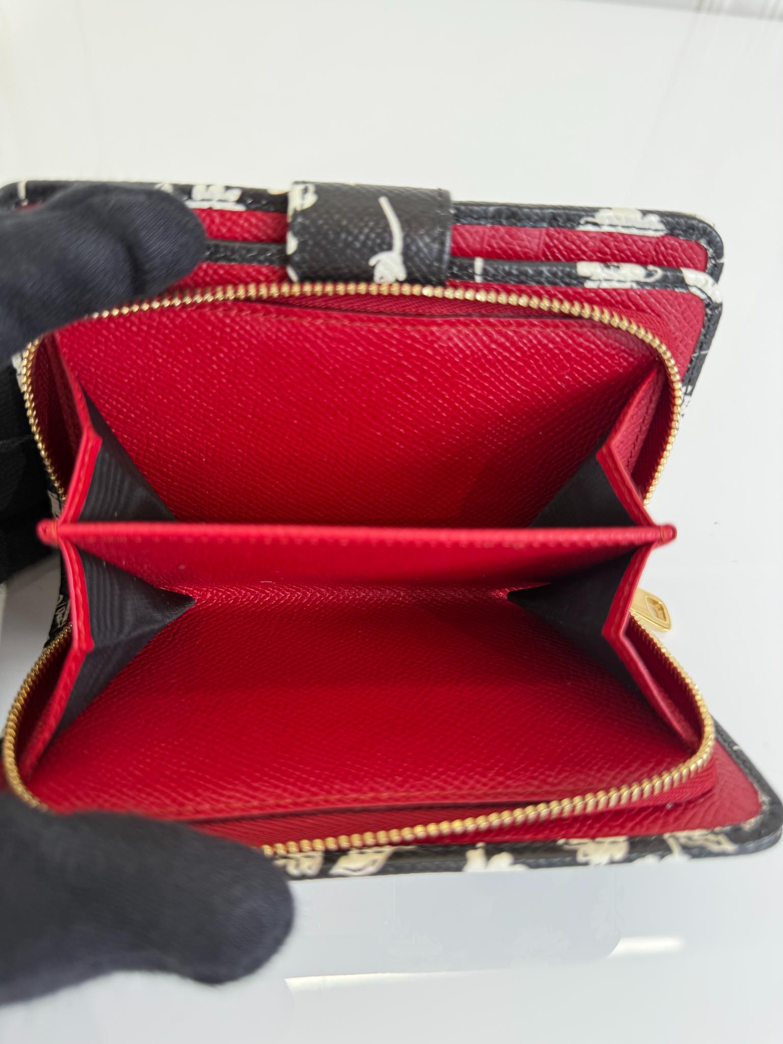 Dolce Gabbana Black/White Leather Floral Print Wallet