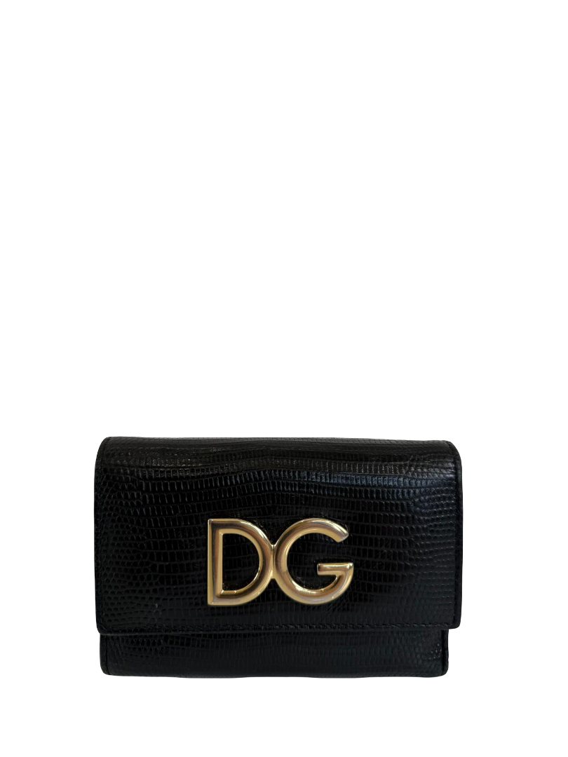 Dolce Gabbana Tri-fold Wallet Iguana Embossed Leather