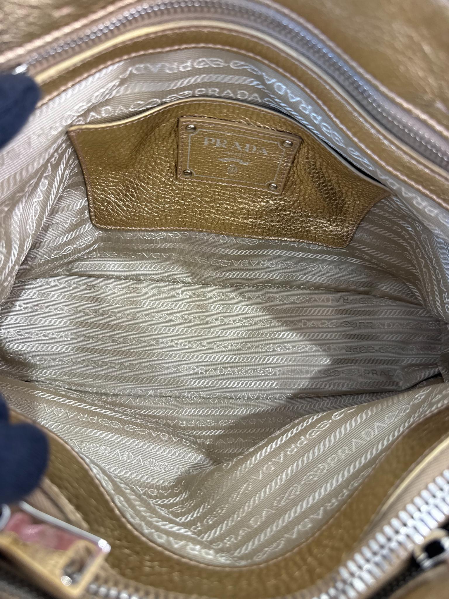 Prada Medium Executive Gold Metallic Leather Double Zip Tote