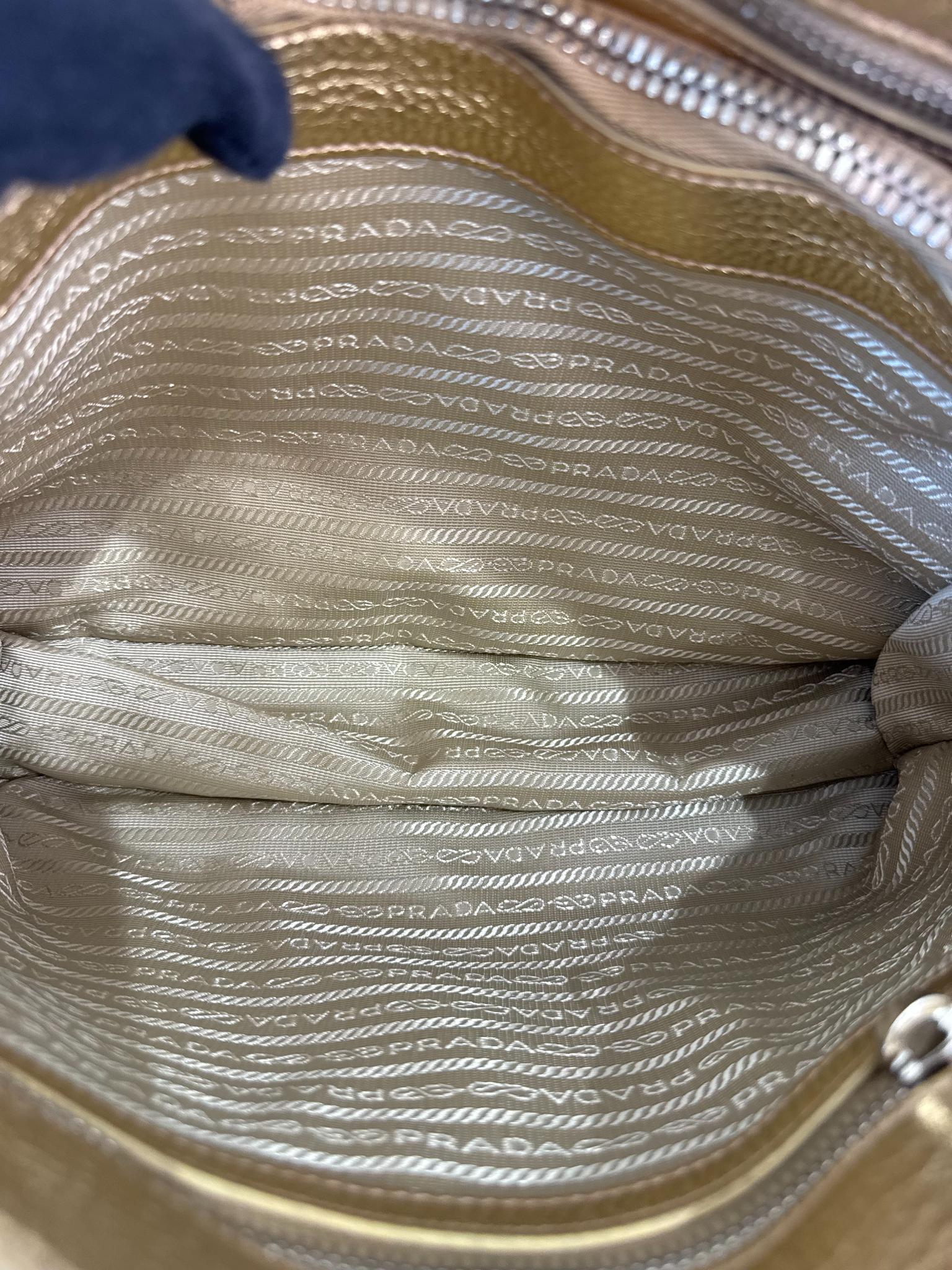 Prada Medium Executive Gold Metallic Leather Double Zip Tote