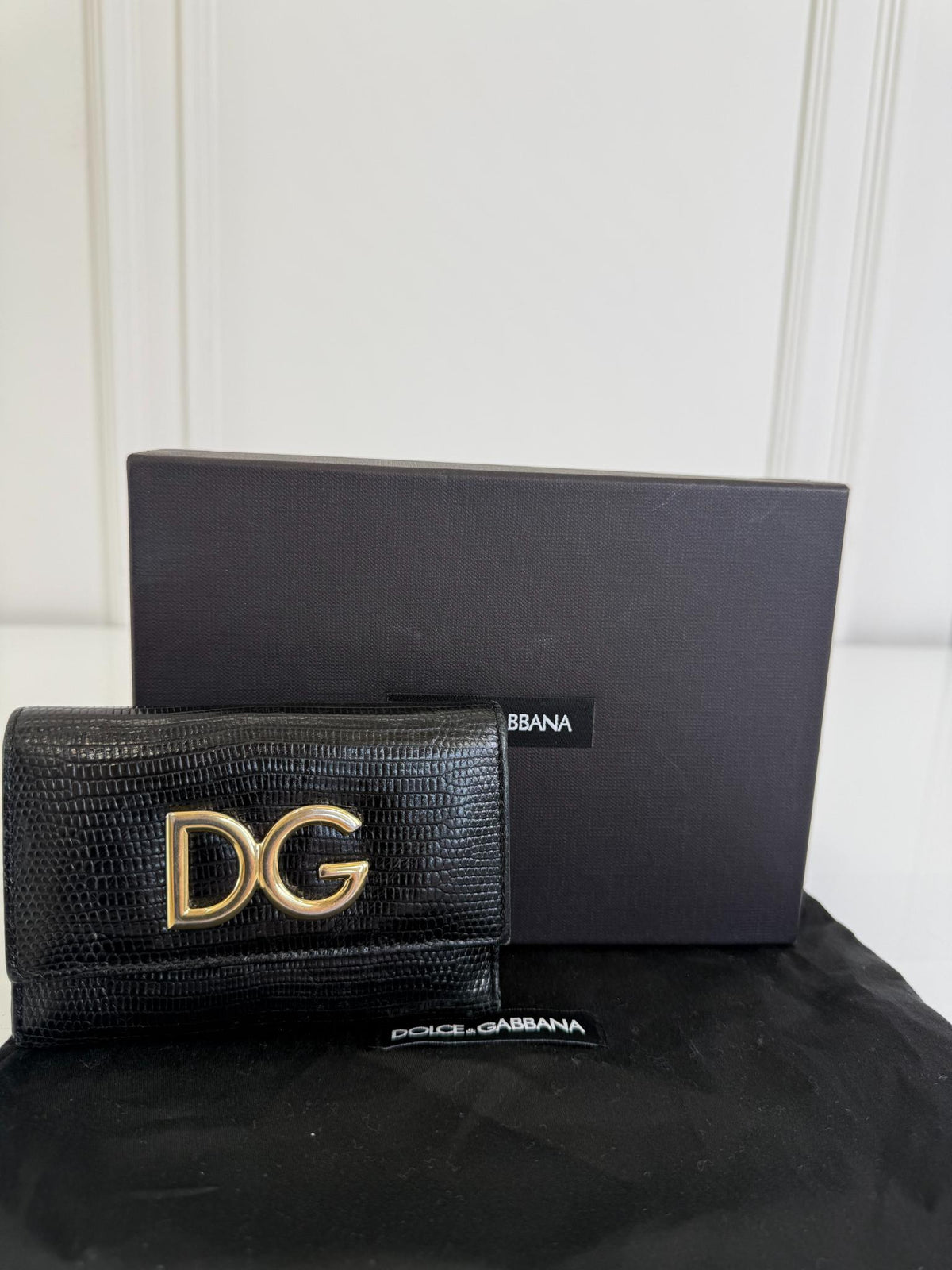Dolce Gabbana Tri-fold Wallet Iguana Embossed Leather