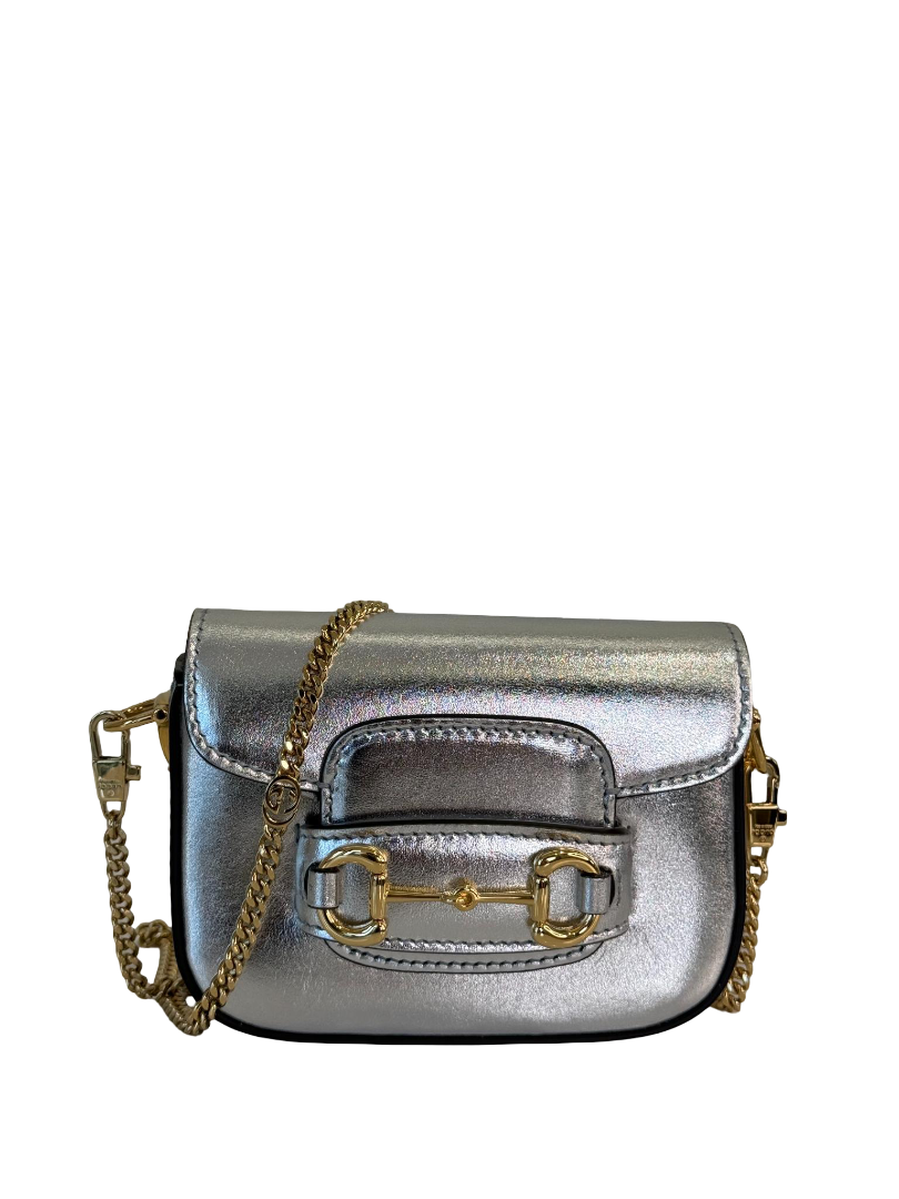 Gucci Horsebit 1955 Nano Metallic Silver Crossbody Bag