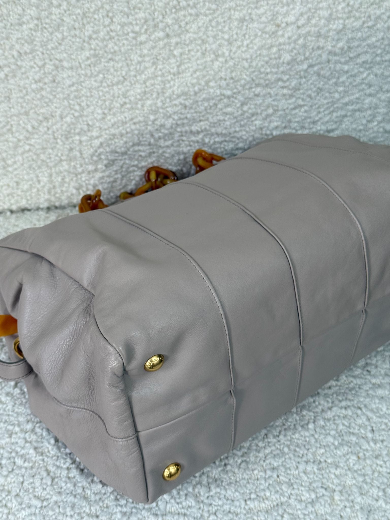 Prada Pomice Beige Soft Leather Shoulder Bag with Tortoiseshell Chain