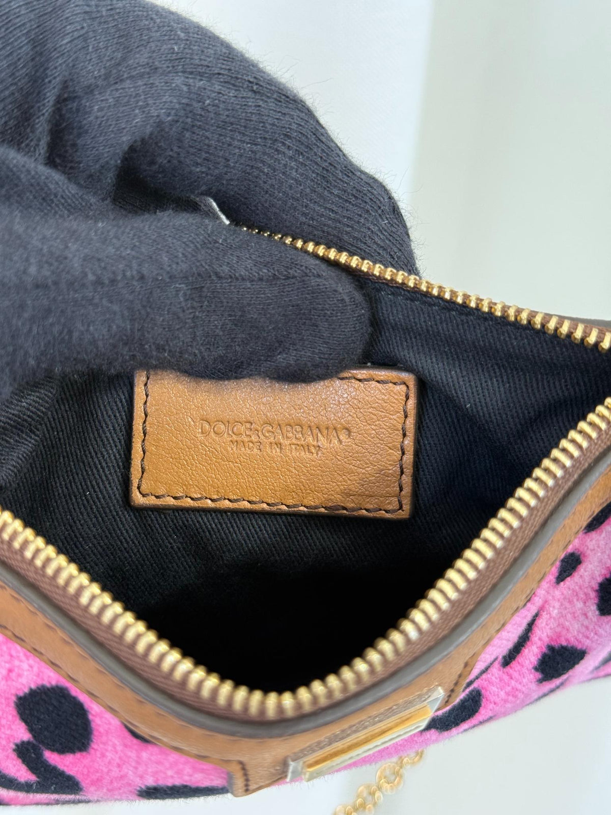 Dolce Gabbana Brown/Pink Leopard Print Canvas Wristlet Clutch