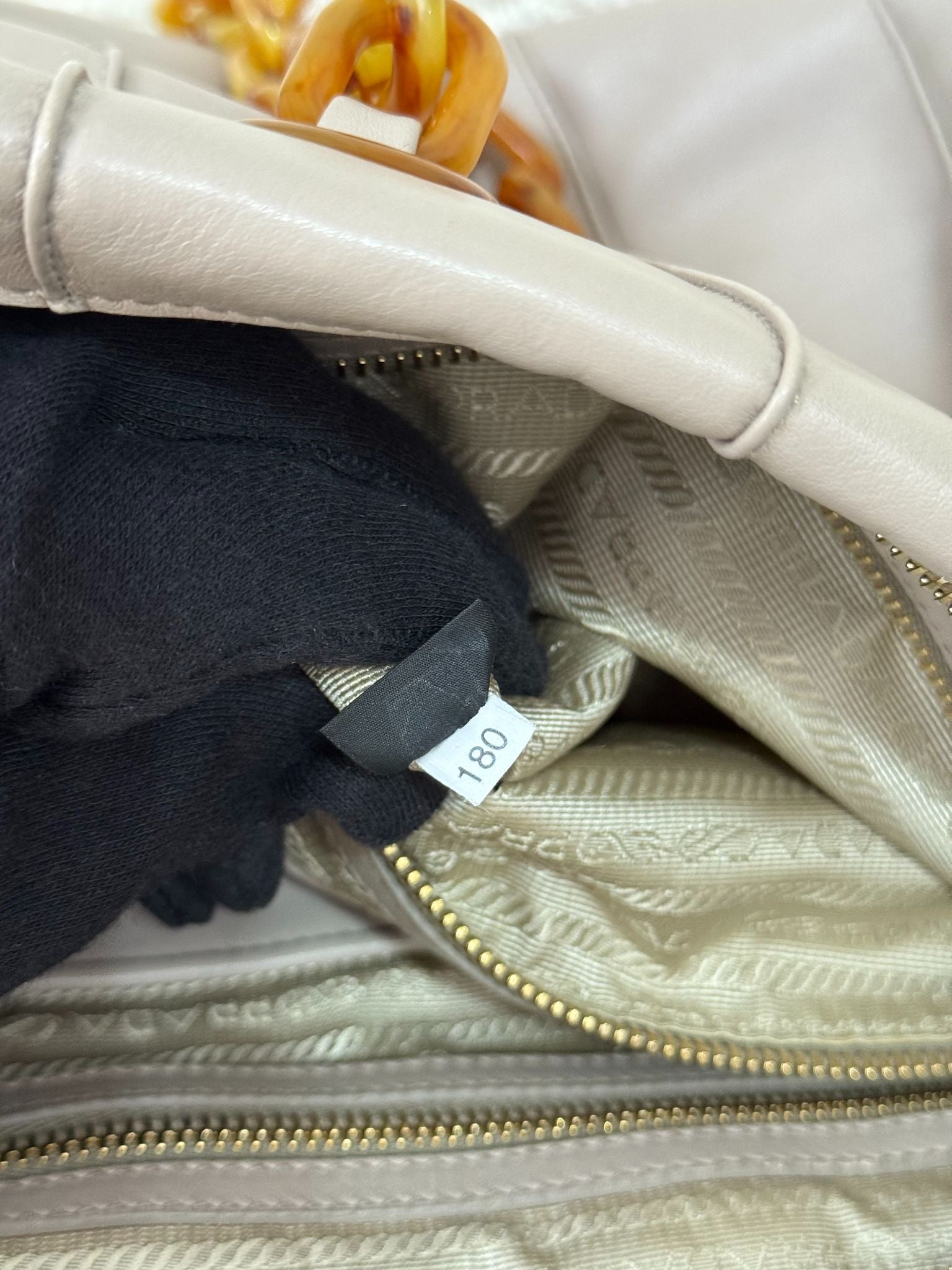 Prada Pomice Beige Soft Leather Shoulder Bag with Tortoiseshell Chain