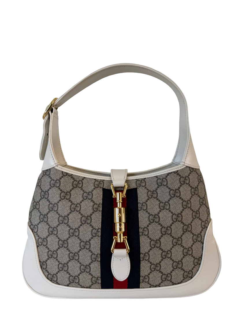 Gucci Jackie 1961 Beige/White GG Supreme Canvas Small Shoulder Bag