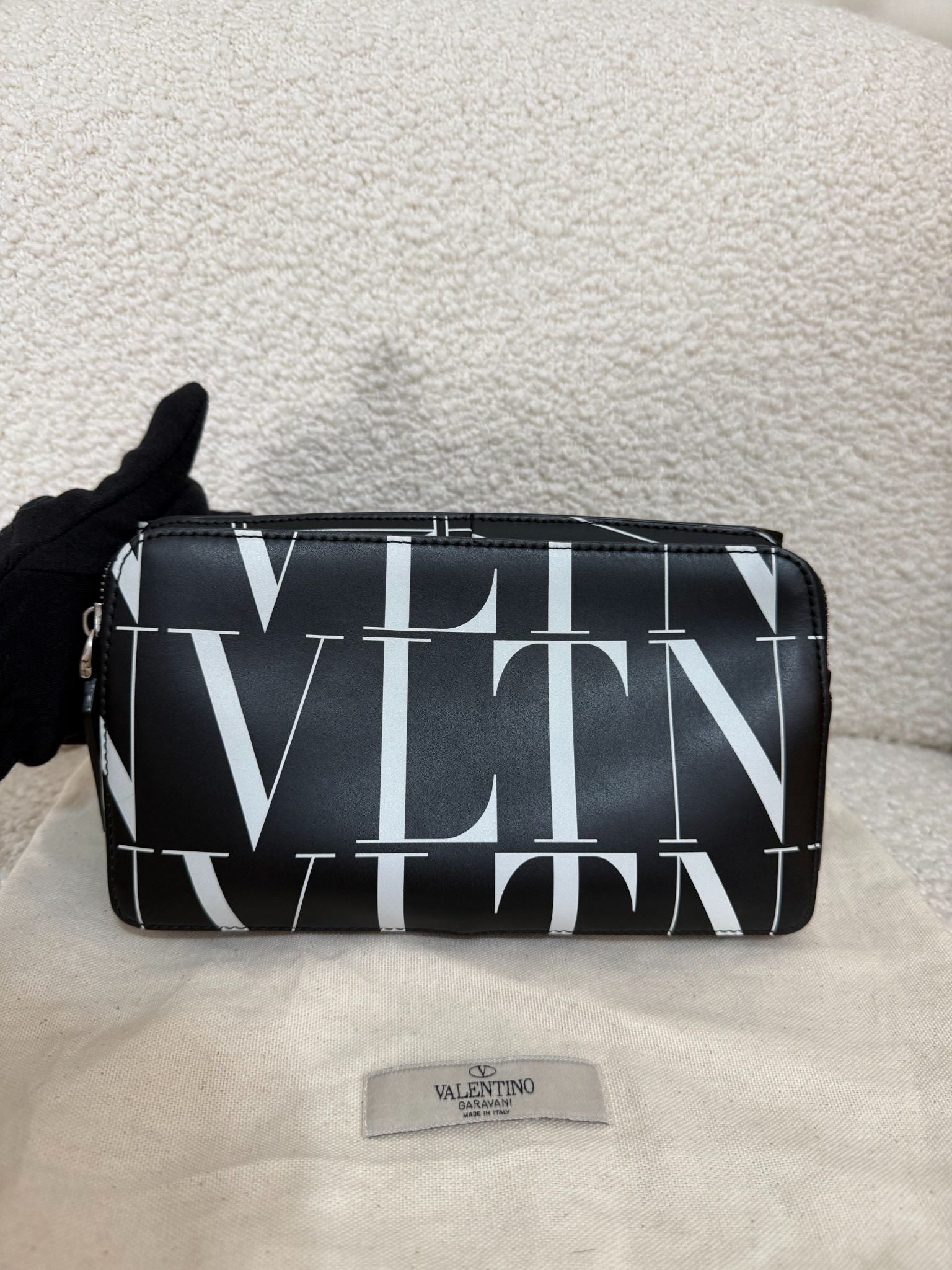Valentino Garavani VLTN Men's Belt Bag Black/White Calfskin Leather