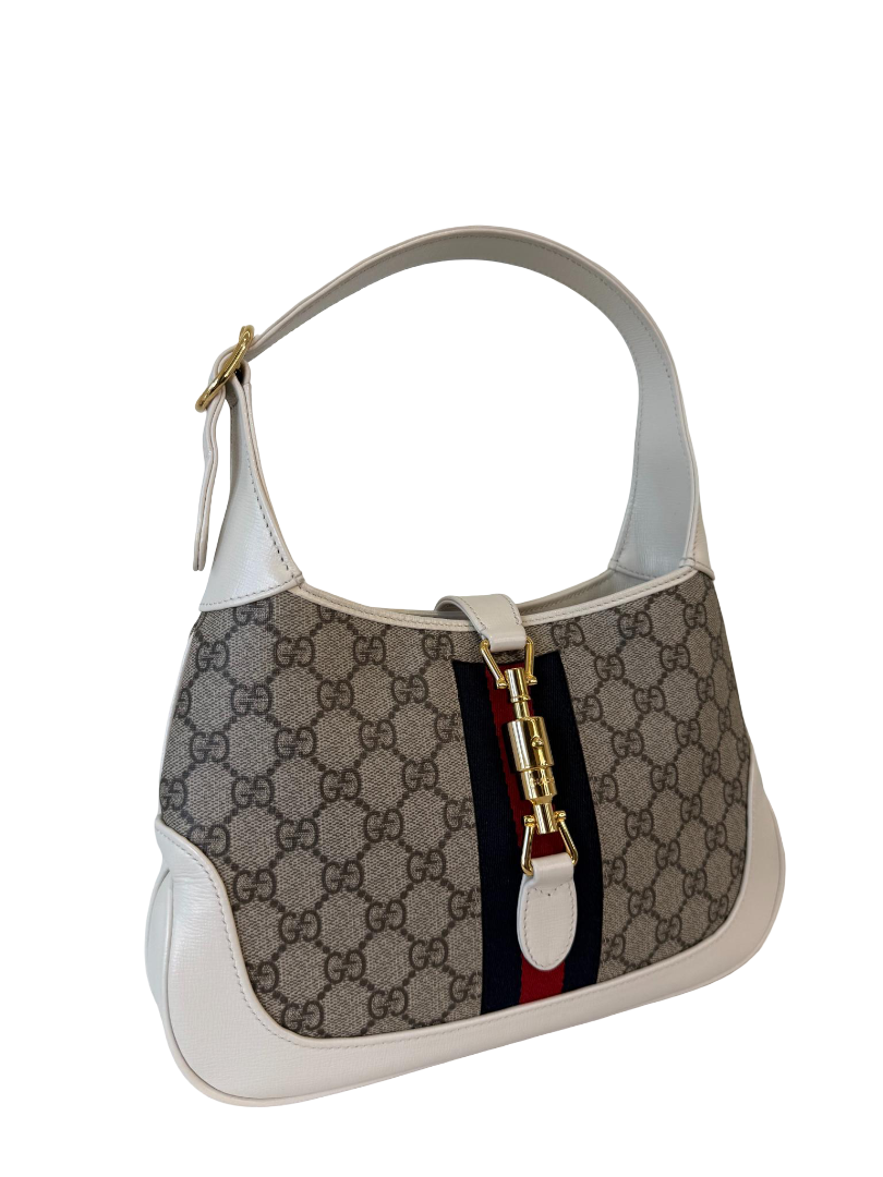 Gucci Jackie 1961 Beige/White GG Supreme Canvas Small Shoulder Bag