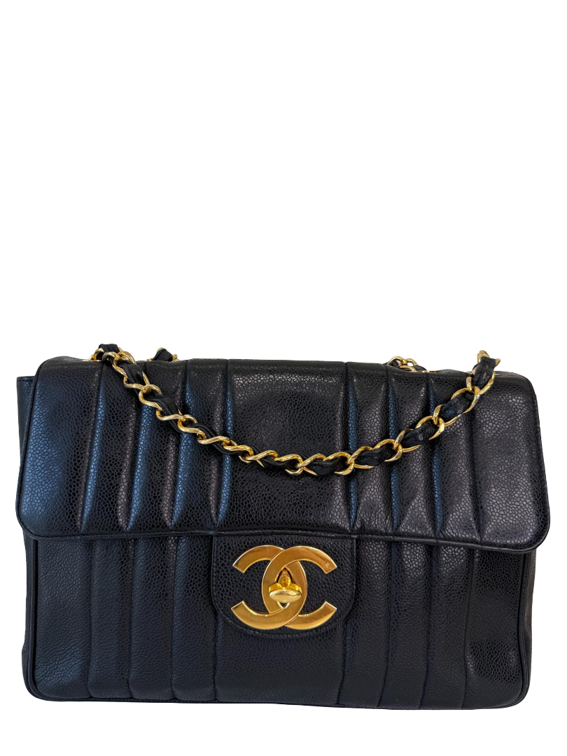 Chanel Vintage Black Caviar Mademoiselle Jumbo Classic Flap Bag GHW