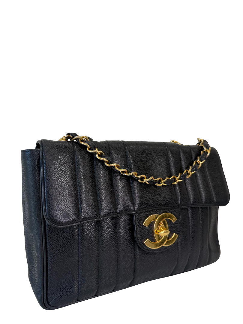 Chanel Vintage Black Caviar Mademoiselle Jumbo Classic Flap Bag GHW