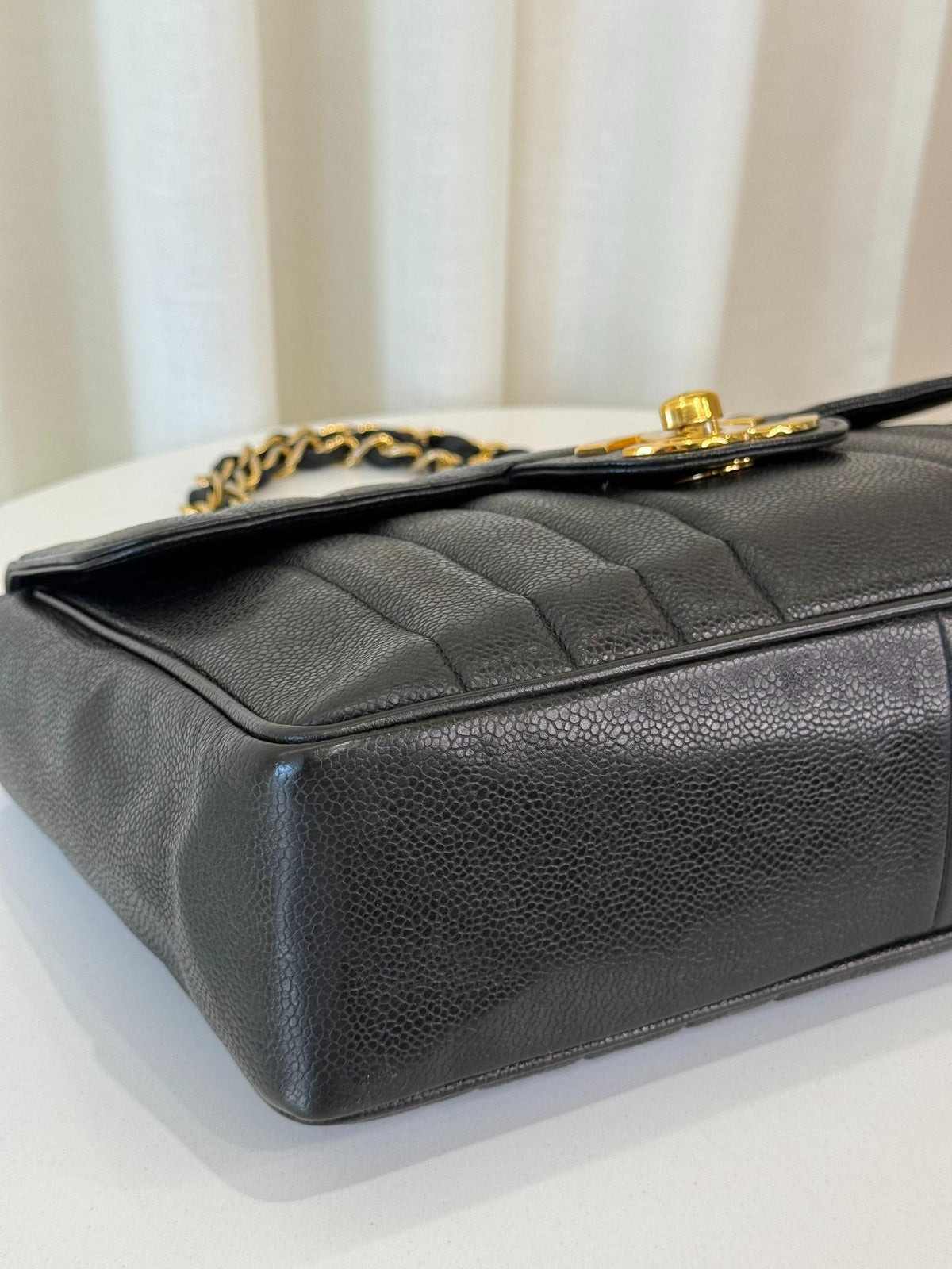 Chanel Vintage Black Caviar Mademoiselle Jumbo Classic Flap Bag GHW