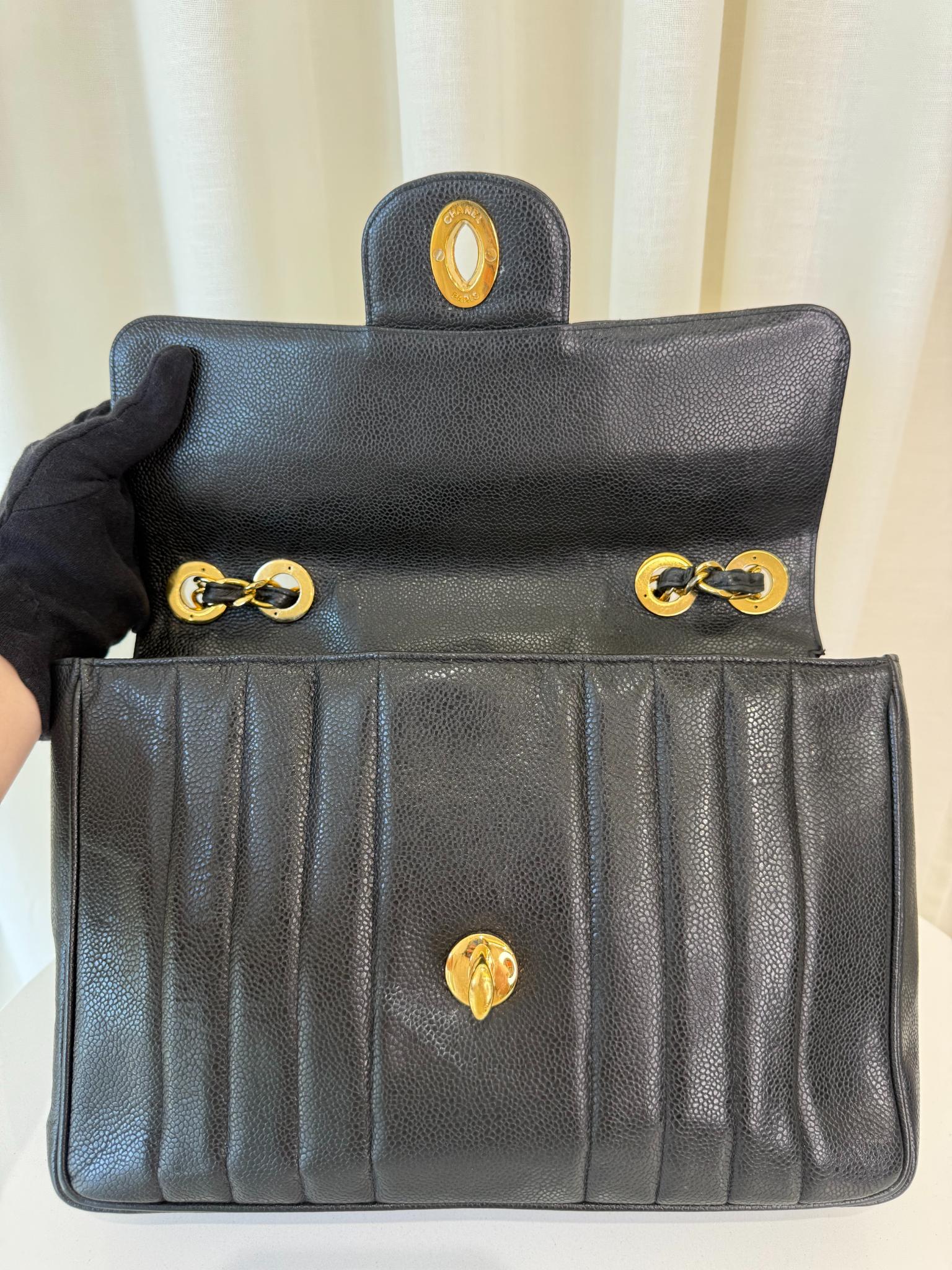 Chanel Vintage Black Caviar Mademoiselle Jumbo Classic Flap Bag GHW