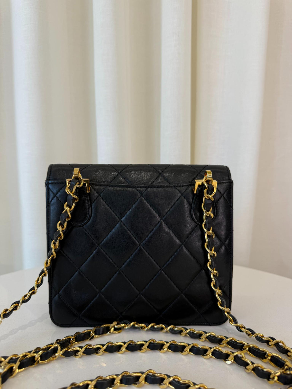 Chanel Vintage Black Matelassé Lambskin Quilted Single Flap Chain Bag