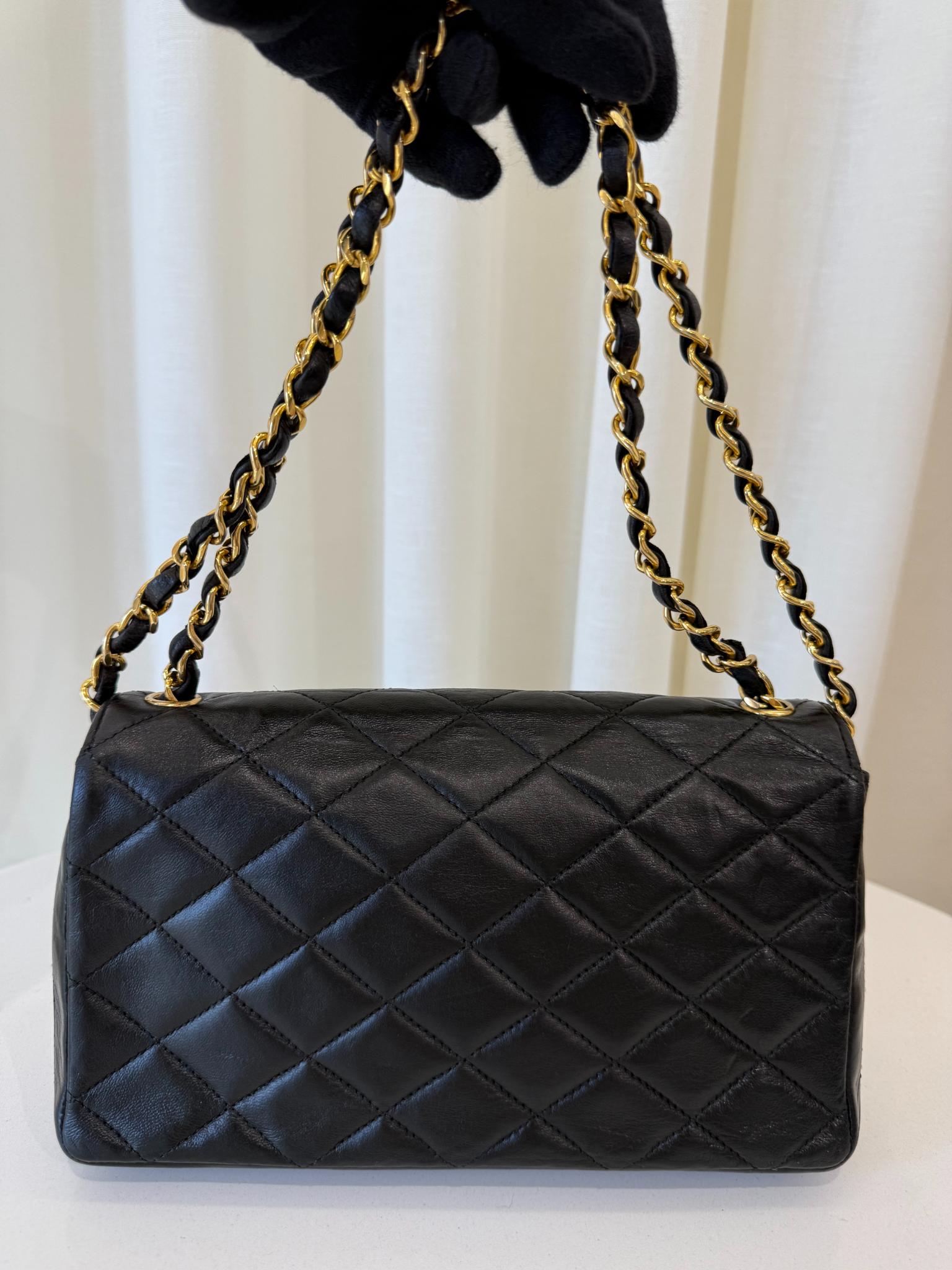 Chanel Coco Vintage Big CC Logo Black Lambskin Quilted Single Flap Bag