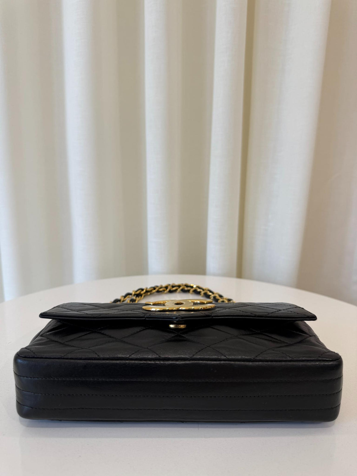 Chanel Coco Vintage Big CC Logo Black Lambskin Quilted Single Flap Bag