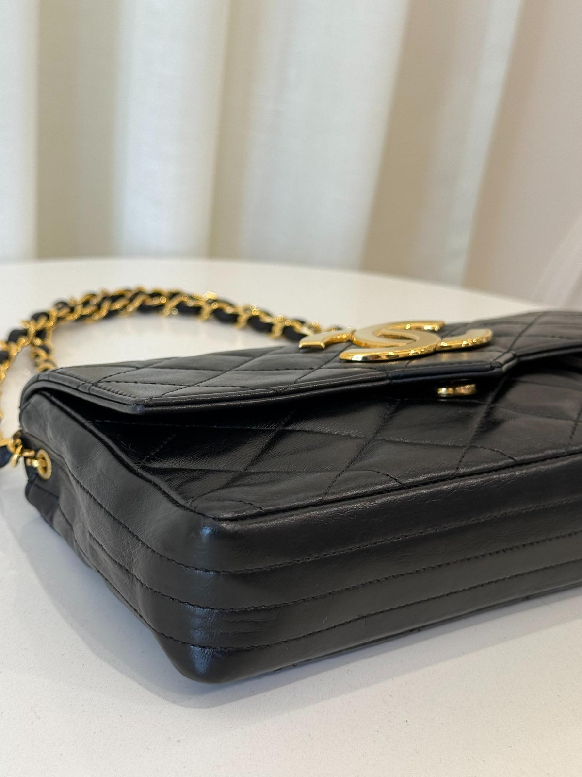 Chanel Coco Vintage Big CC Logo Black Lambskin Quilted Single Flap Bag
