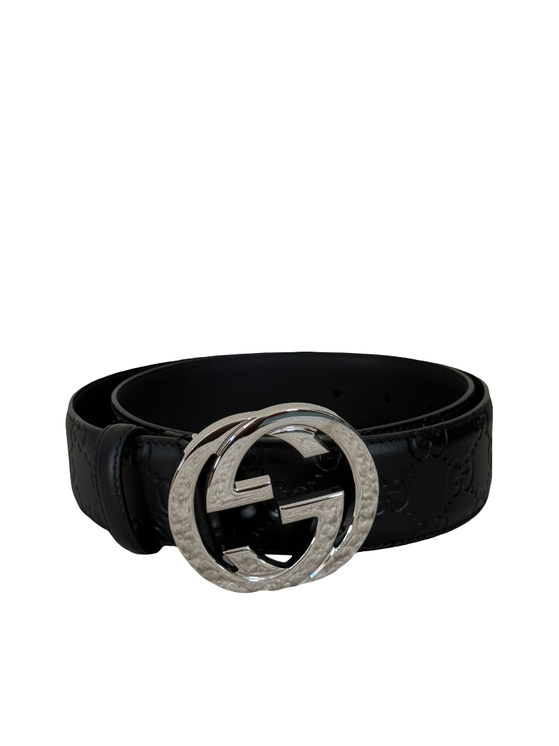 Gucci Black Guccissima Interlocking Leather Belt