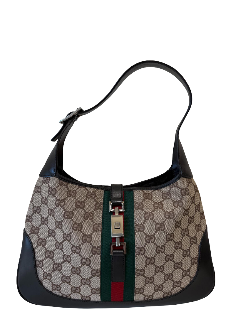 Gucci Monogram Web Jackie O Hobo Dark Brown
