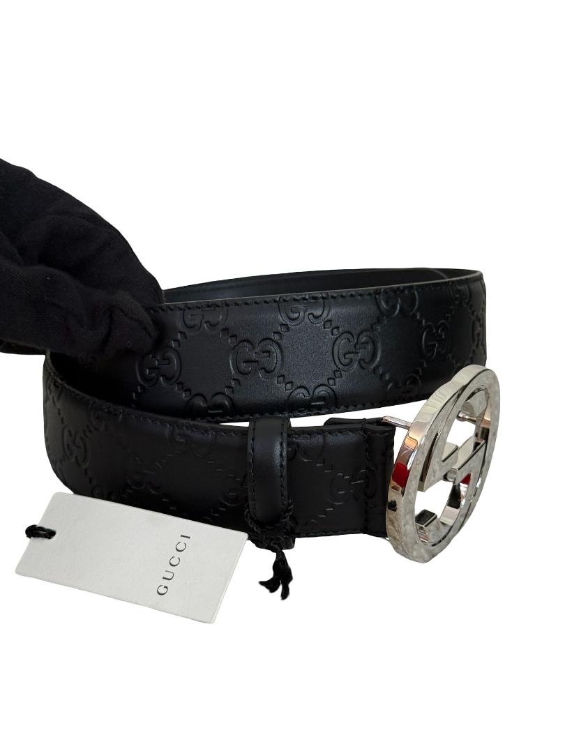 Gucci Black Guccissima Interlocking Leather Belt