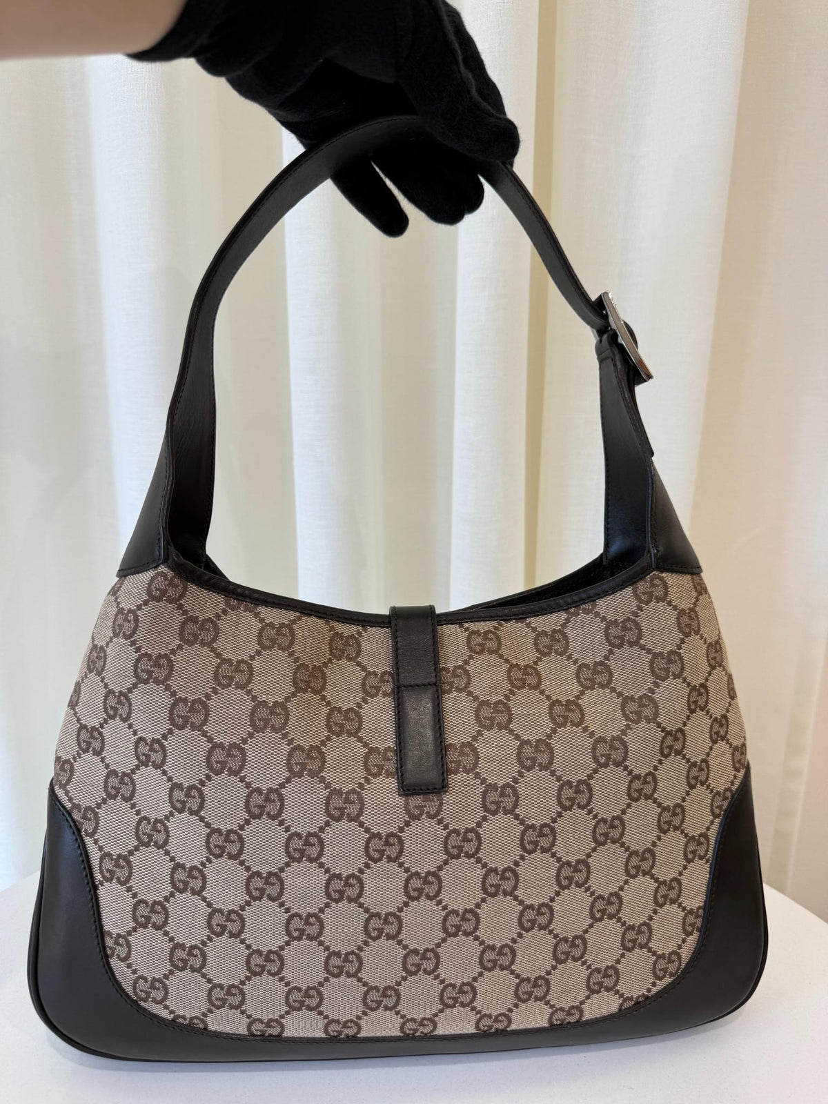 Gucci Monogram Web Jackie O Hobo Dark Brown