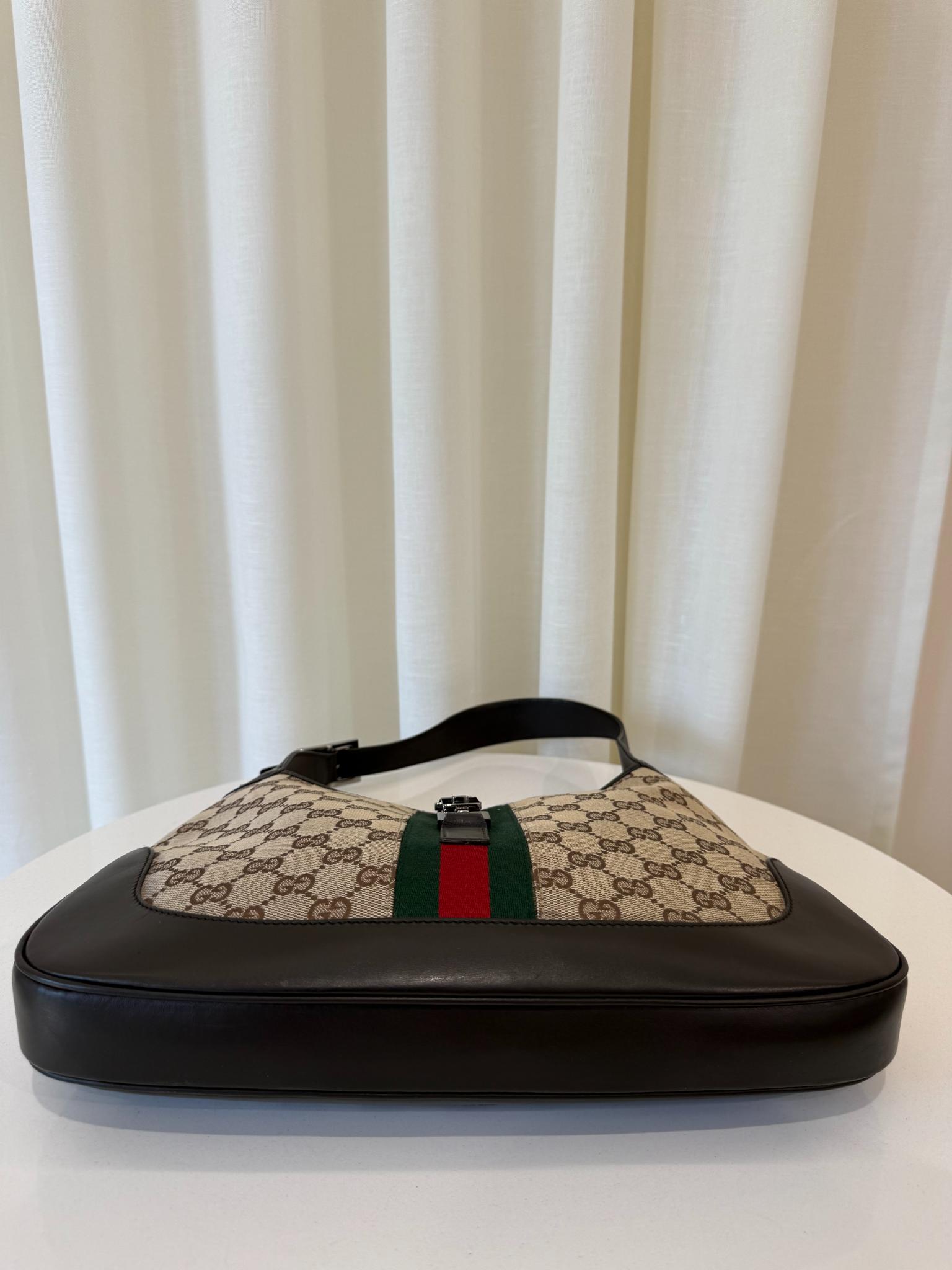 Gucci Monogram Web Jackie O Hobo Dark Brown