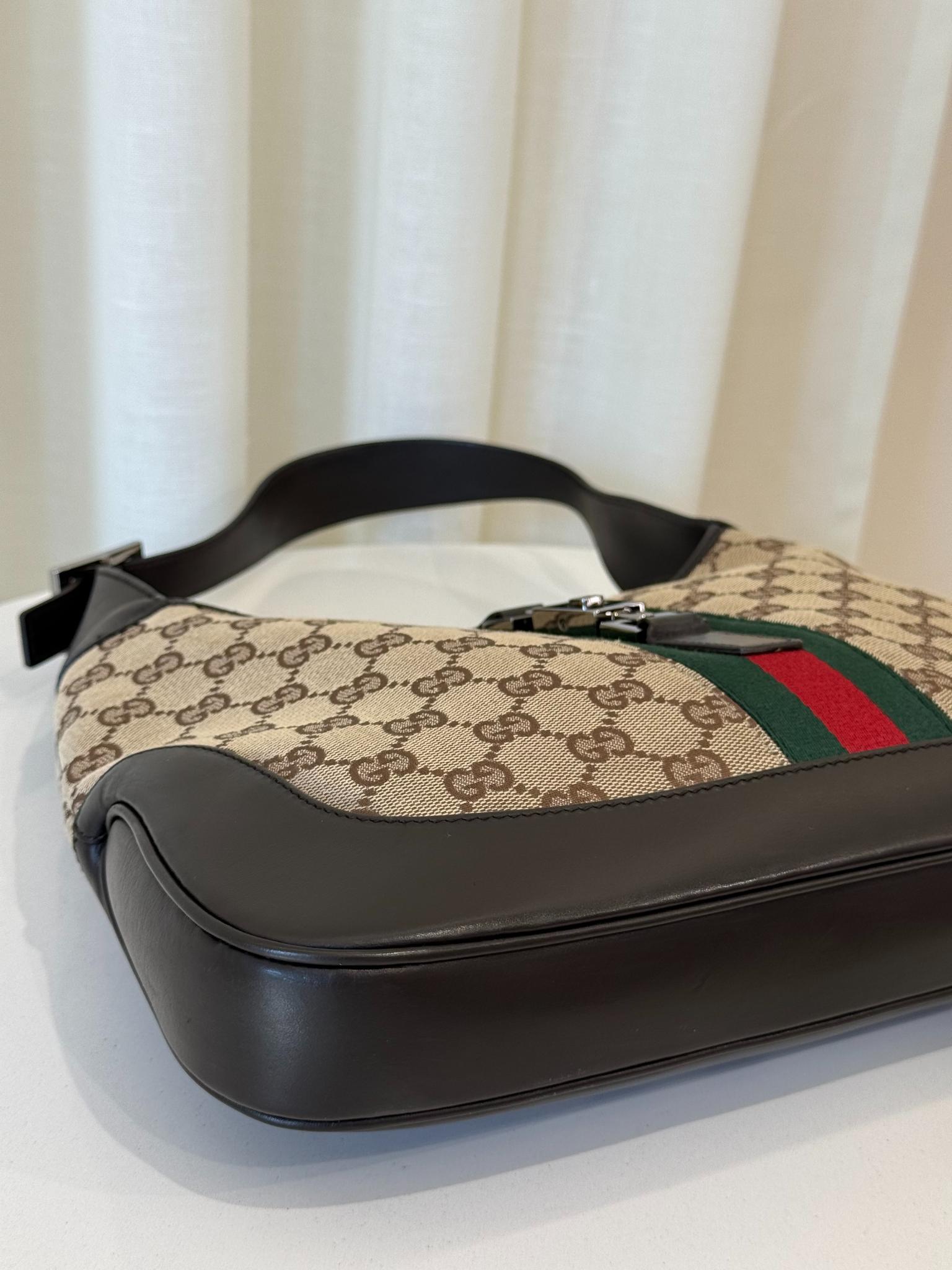 Gucci Monogram Web Jackie O Hobo Dark Brown
