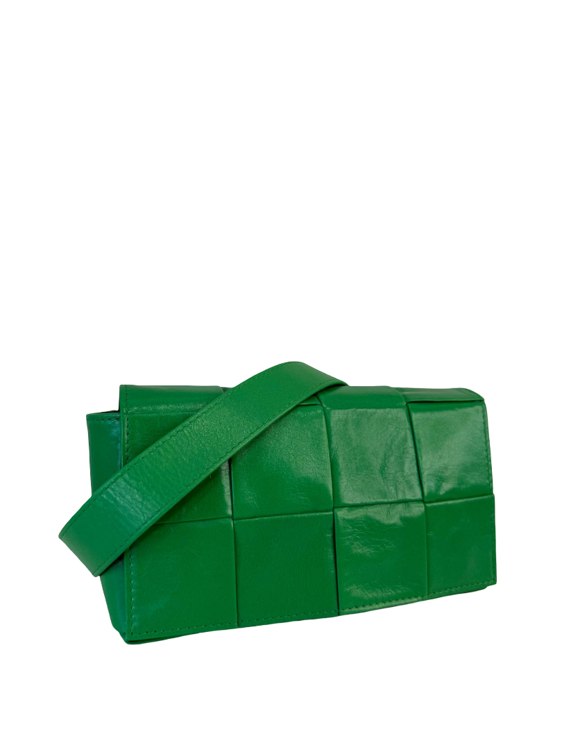 Bottega Veneta Cassette Mini Intreccio Parakeet Crossbody Bag