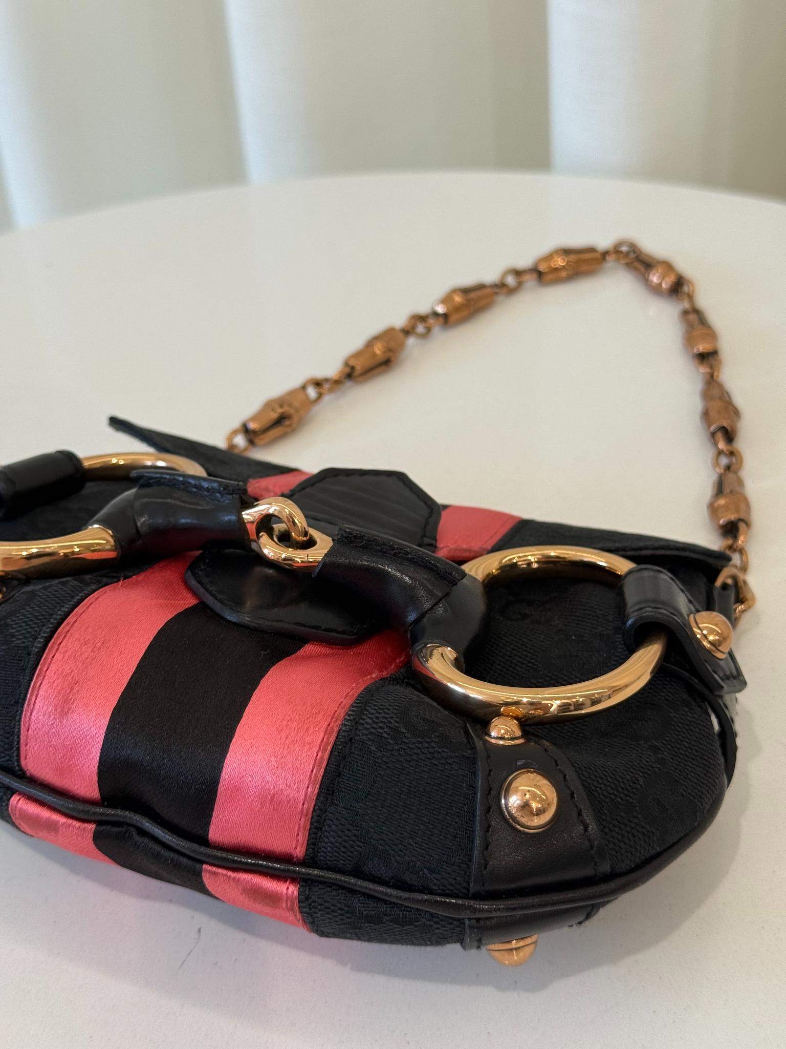 Gucci by Tom Ford Black GG Canvas Horsebit Chain Pink Stripe
