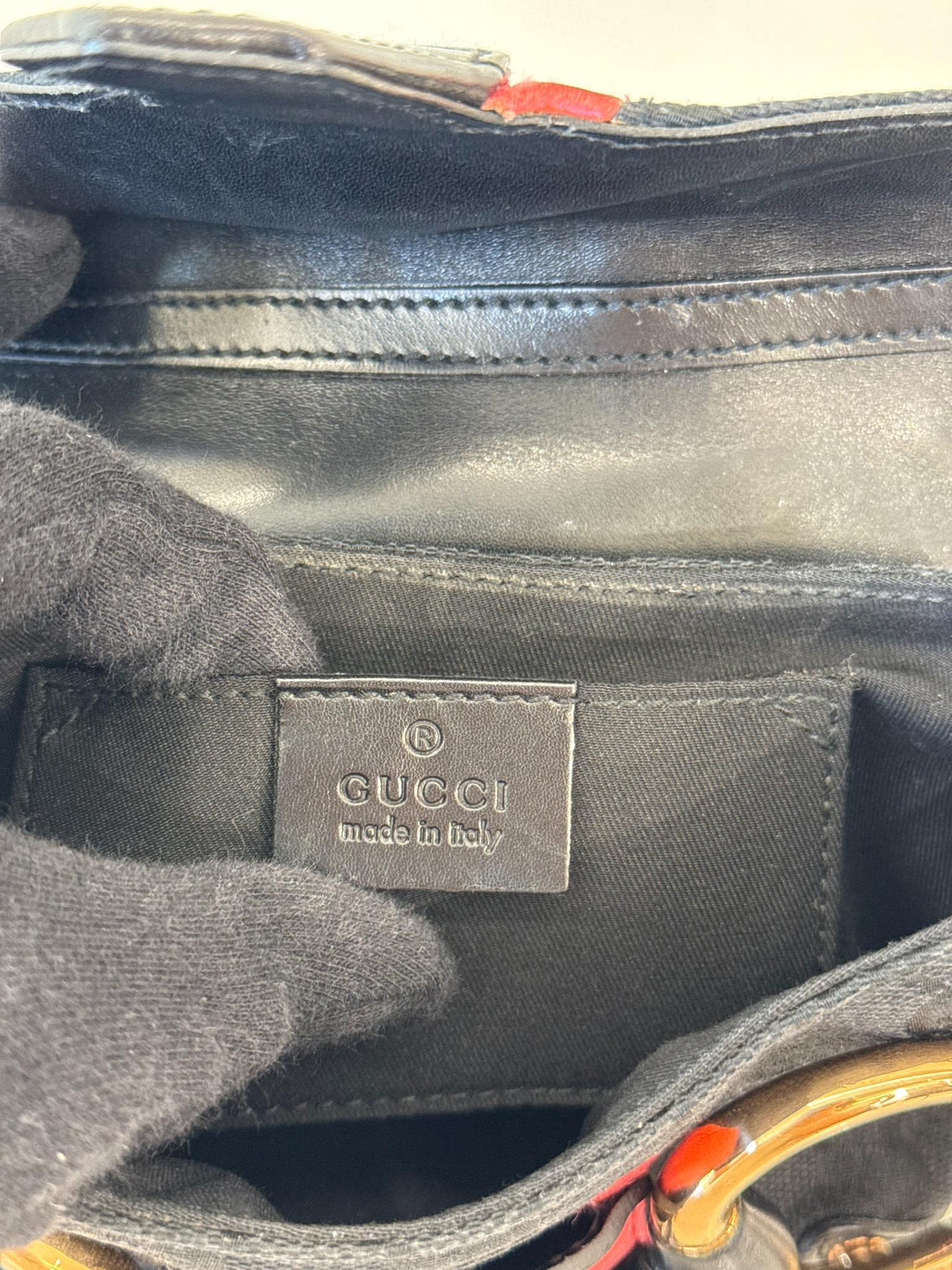 Gucci by Tom Ford Black GG Canvas Horsebit Chain Pink Stripe