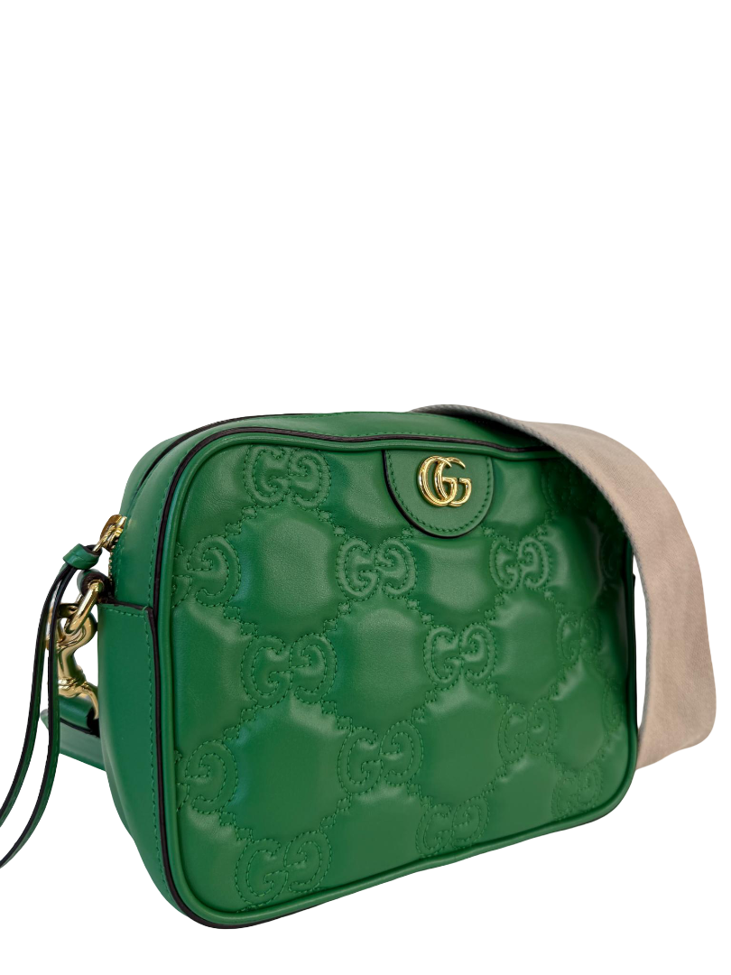 Gucci Green Embossed Leather Zip Crossbody Camera Bag
