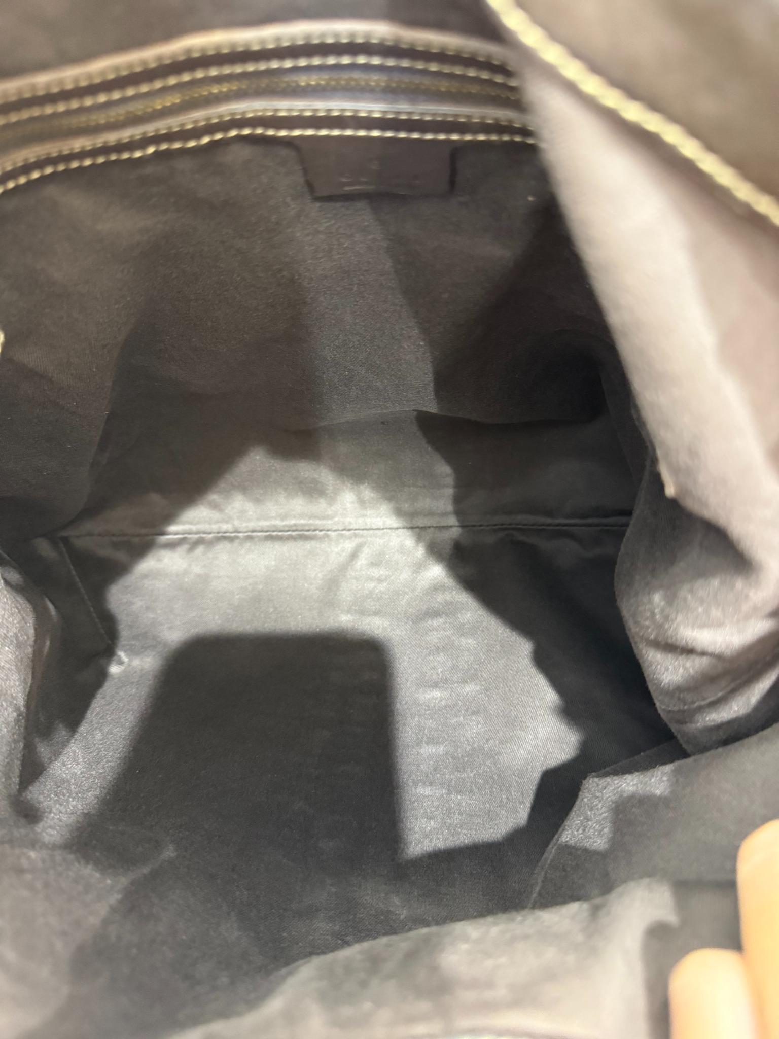 Gucci Vintage Jackie Dark Brown Suede GG Canvas Stripe Piston Lock Hobo Bag