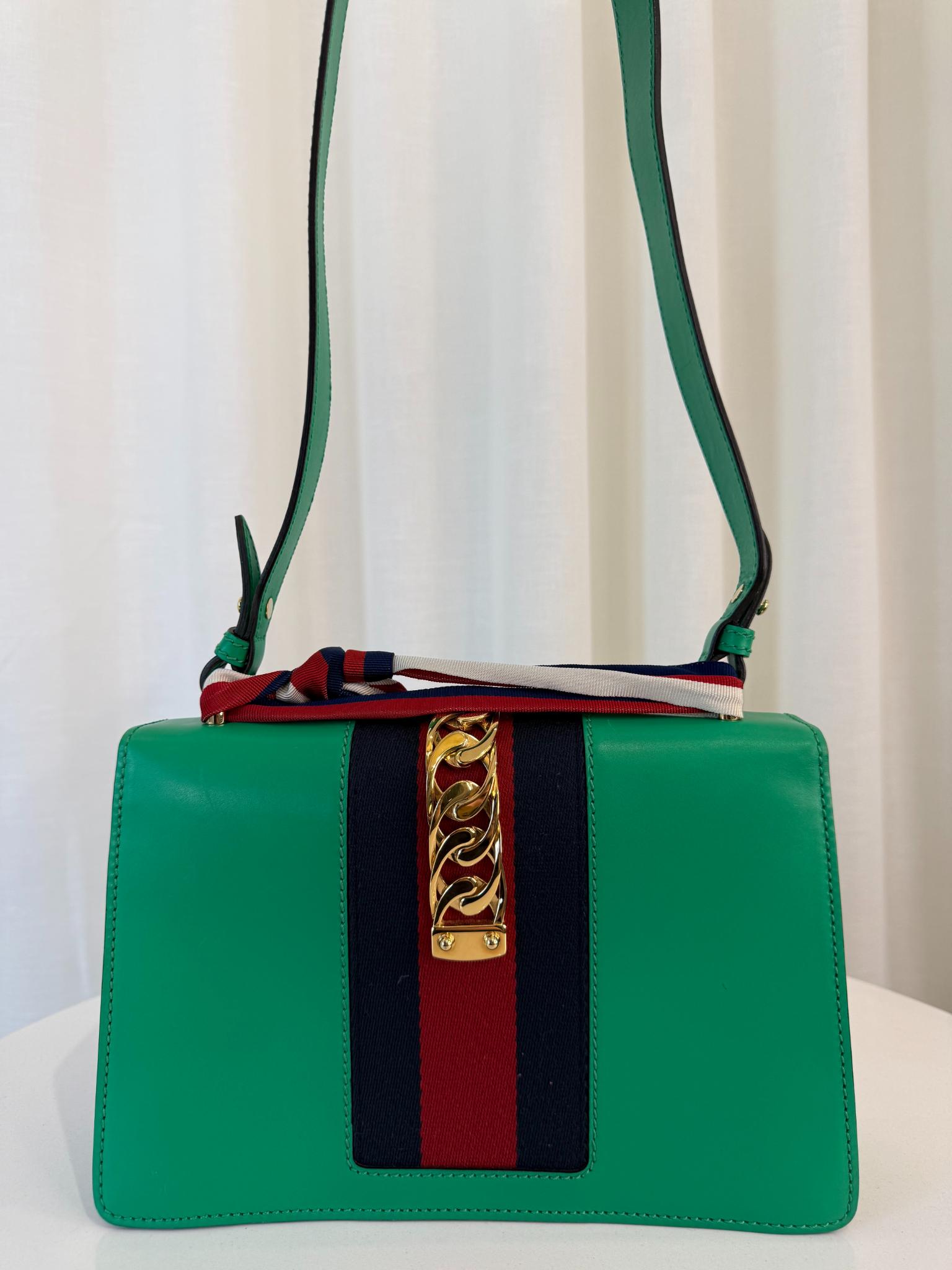Gucci Green Web Chain Small Sylvie Shoulder Bag