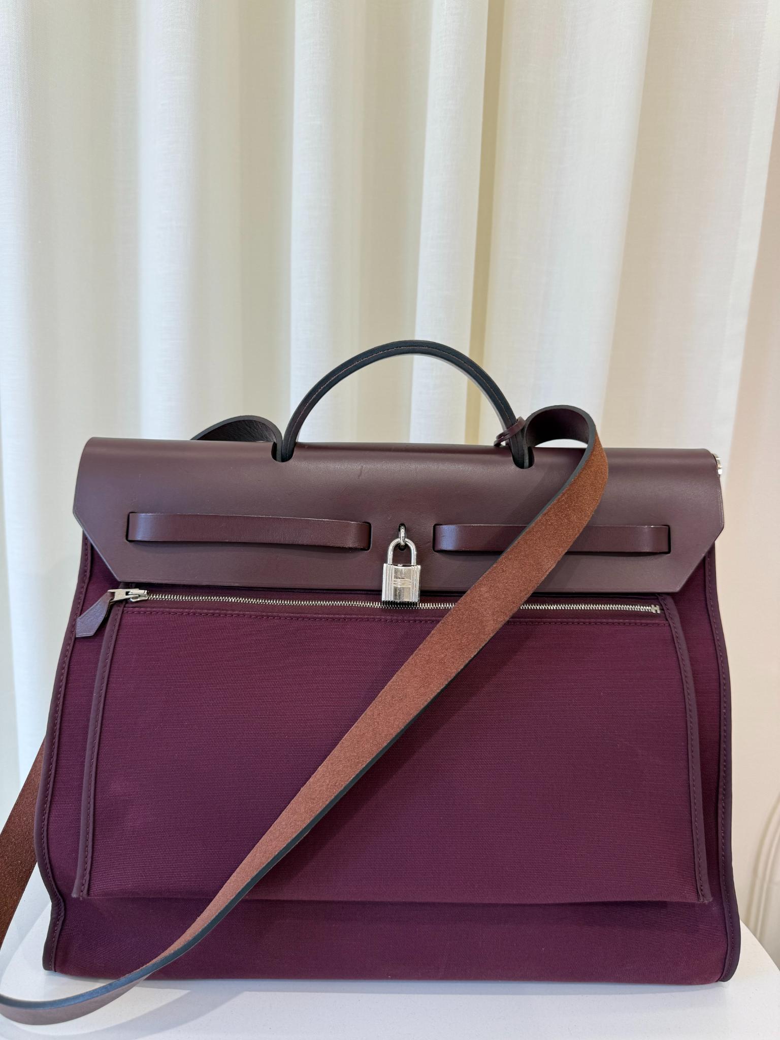 Hermès Herbag Zip 39 in Prune Militaire Canvas and Vache Hunter Leather