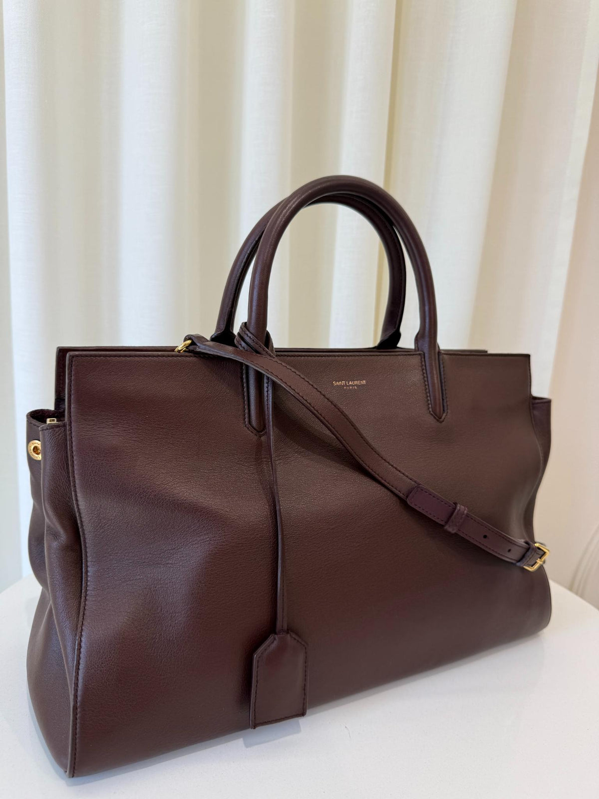Saint Laurent Burgundy Leather Rive Gauche Cabas Tote