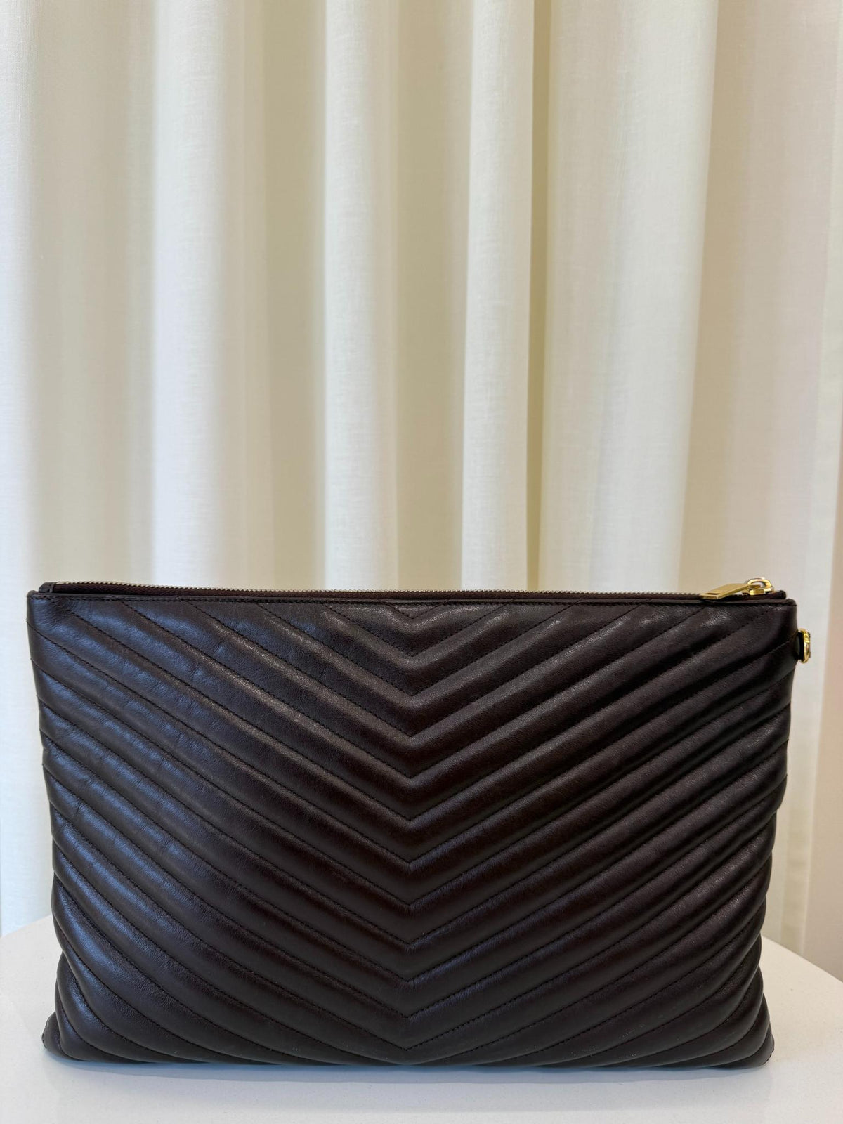 Saint Laurent Calfskin Matelasse Burgundy Chevron Monogram Clutch