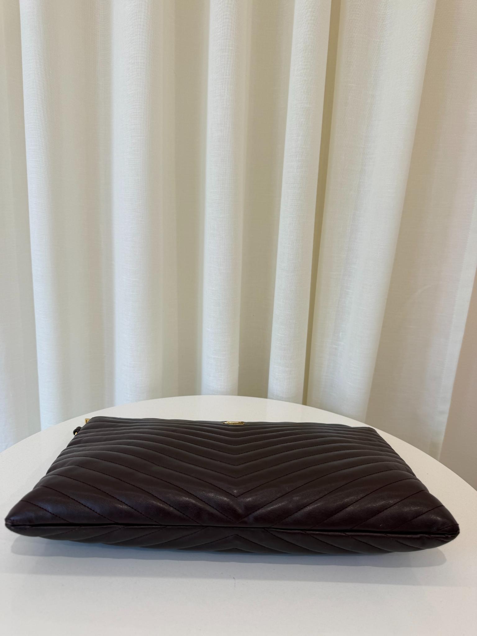 Saint Laurent Calfskin Matelasse Burgundy Chevron Monogram Clutch