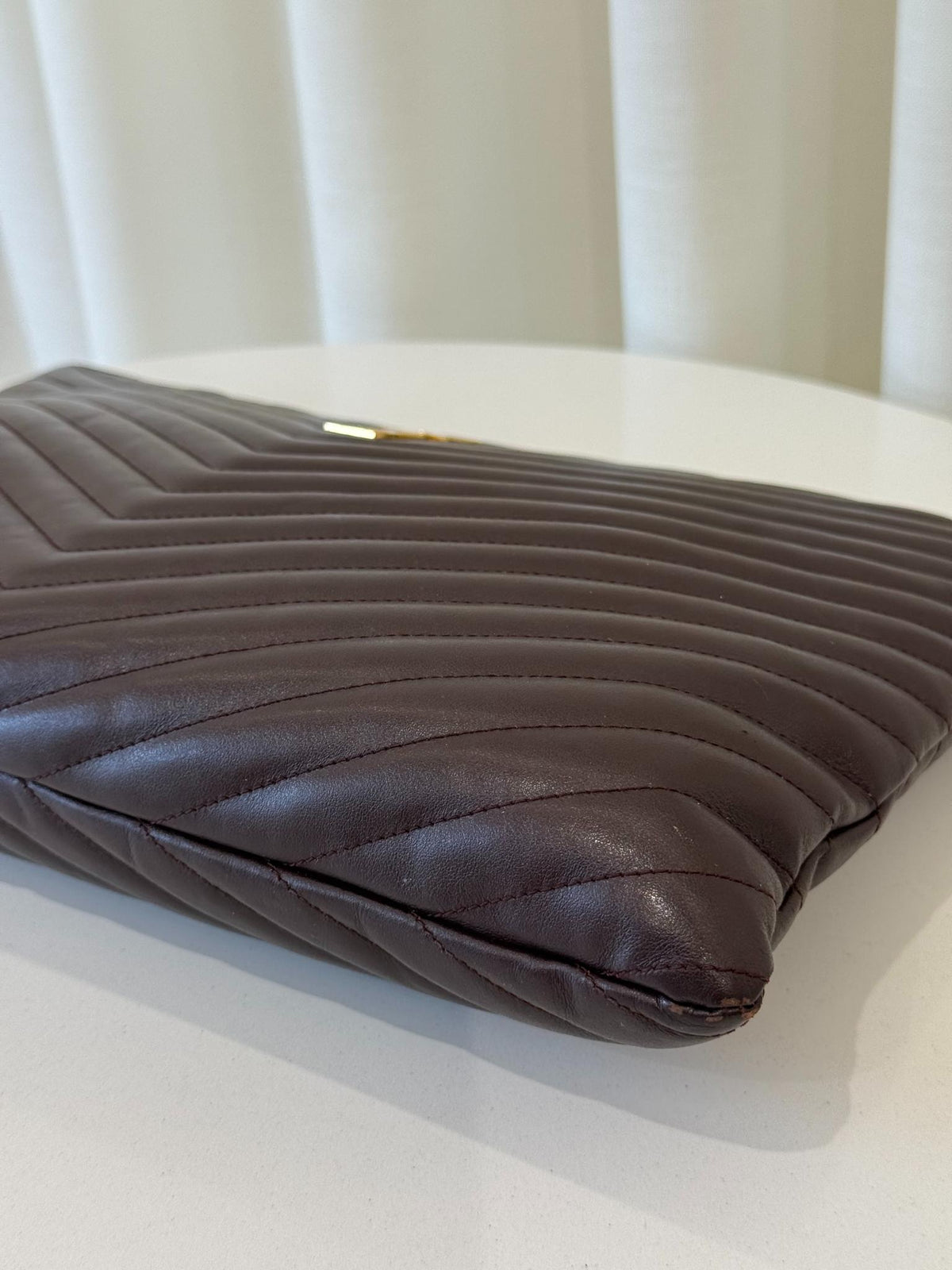 Saint Laurent Calfskin Matelasse Burgundy Chevron Monogram Clutch